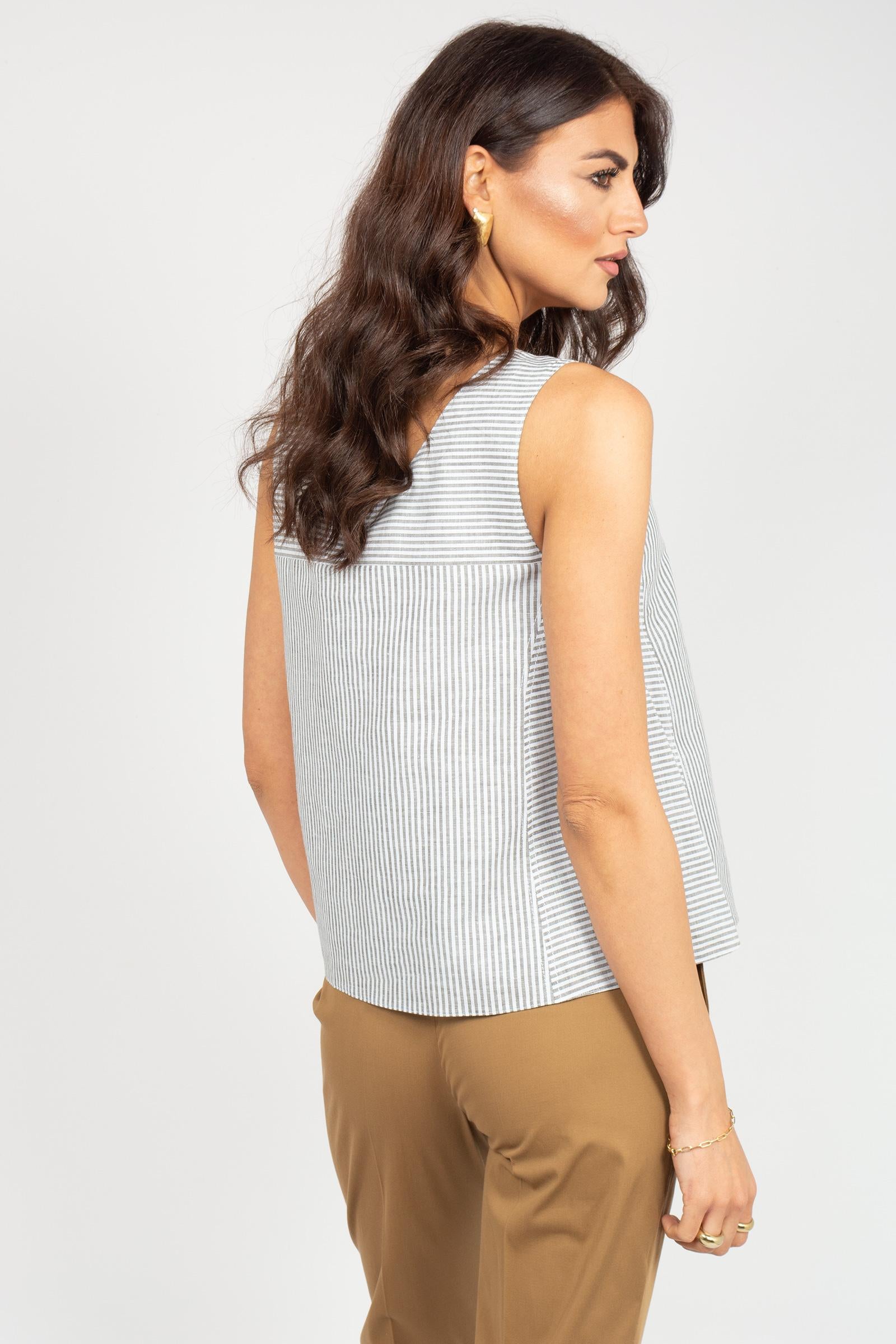 Top in lino a righe 'caliga' 2616161018600 002 MM - MAX MARA 