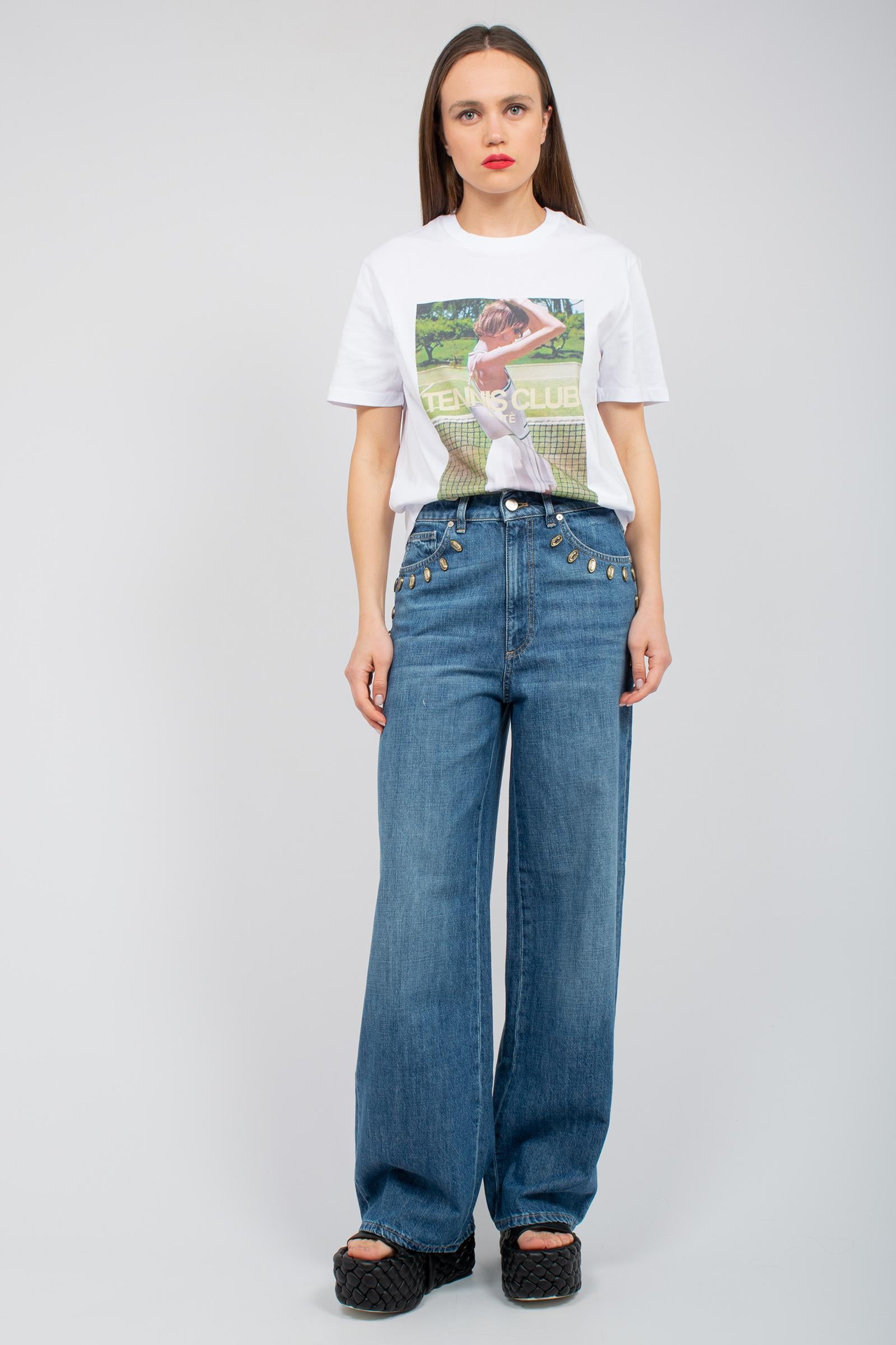 t-shirt in cotone con stampa tennis club UTEE852TENN WHT ELITE 