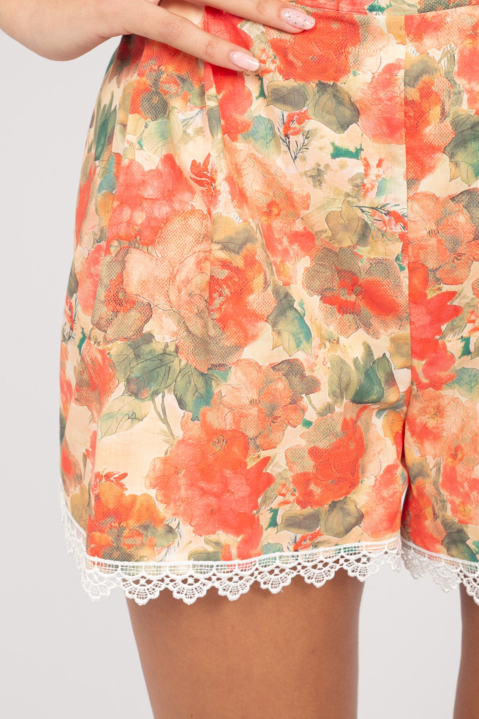 short con macrame in cotone stampa fiori SR50ART14107 ARANCIO ACTUALEE 