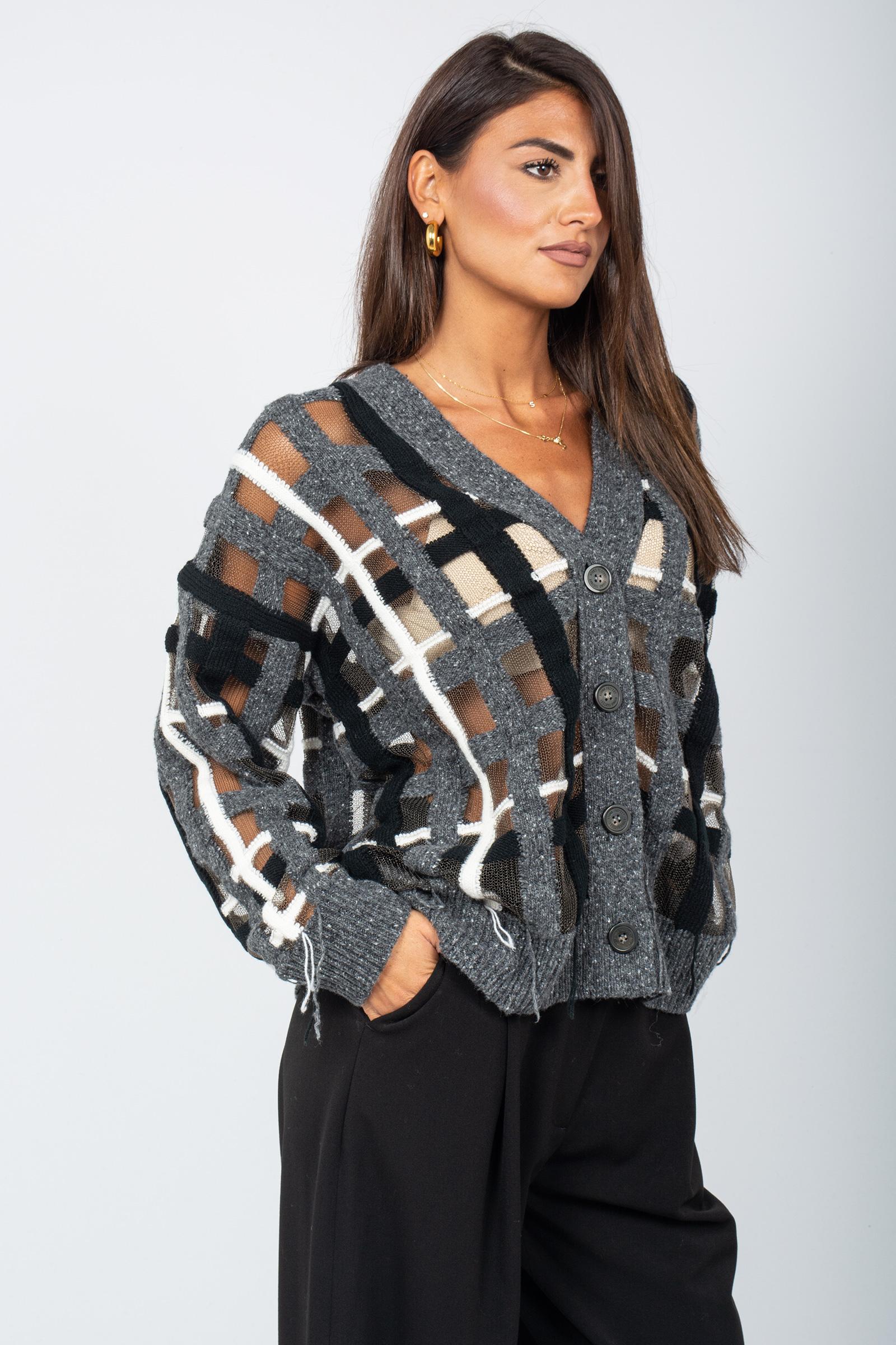 cardigan check in misto lana AI25AFD58 653 ATOMO FACTORY 