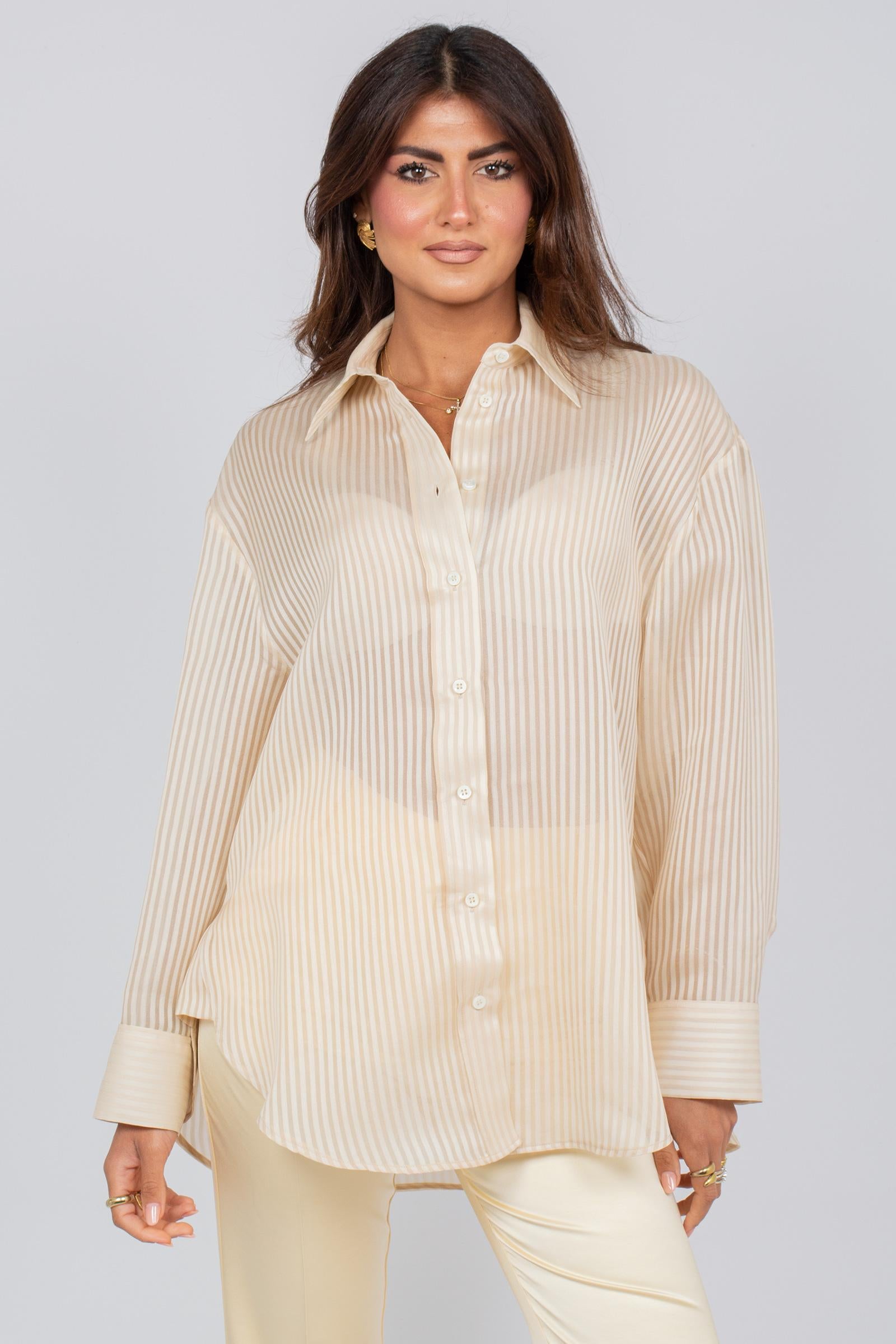 camicia a righe in seta e cotone LS543S01 R01 DRUMOHR 