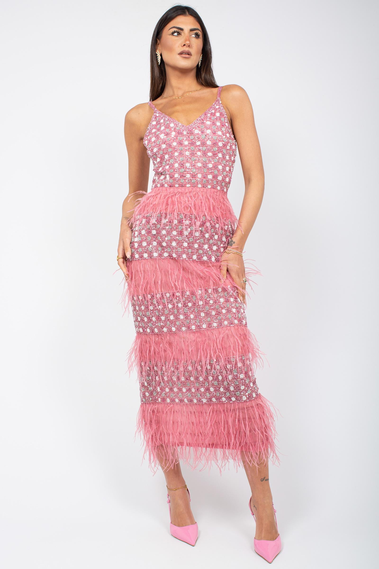 abito lungo con ricamo check all over 6221118 PURPLE PERLAROSSO 