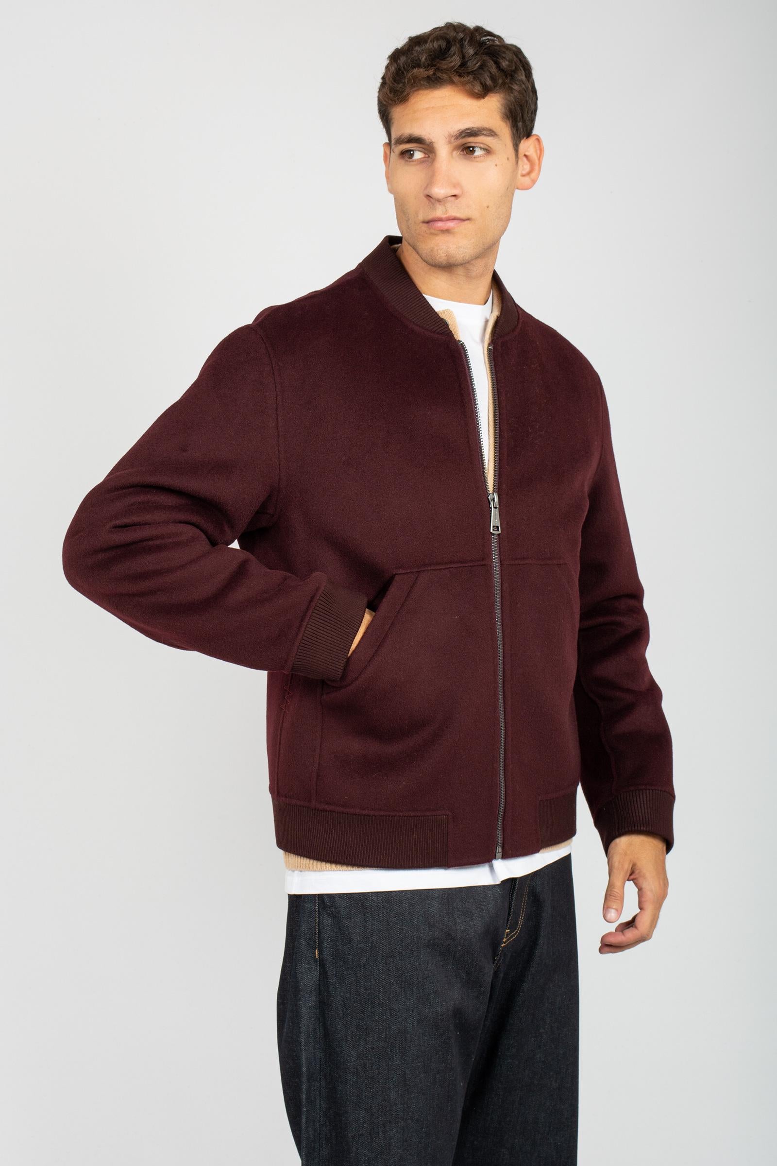 giacca con zip in panno di lana B6F0011 MELANZANA AMARANTO 