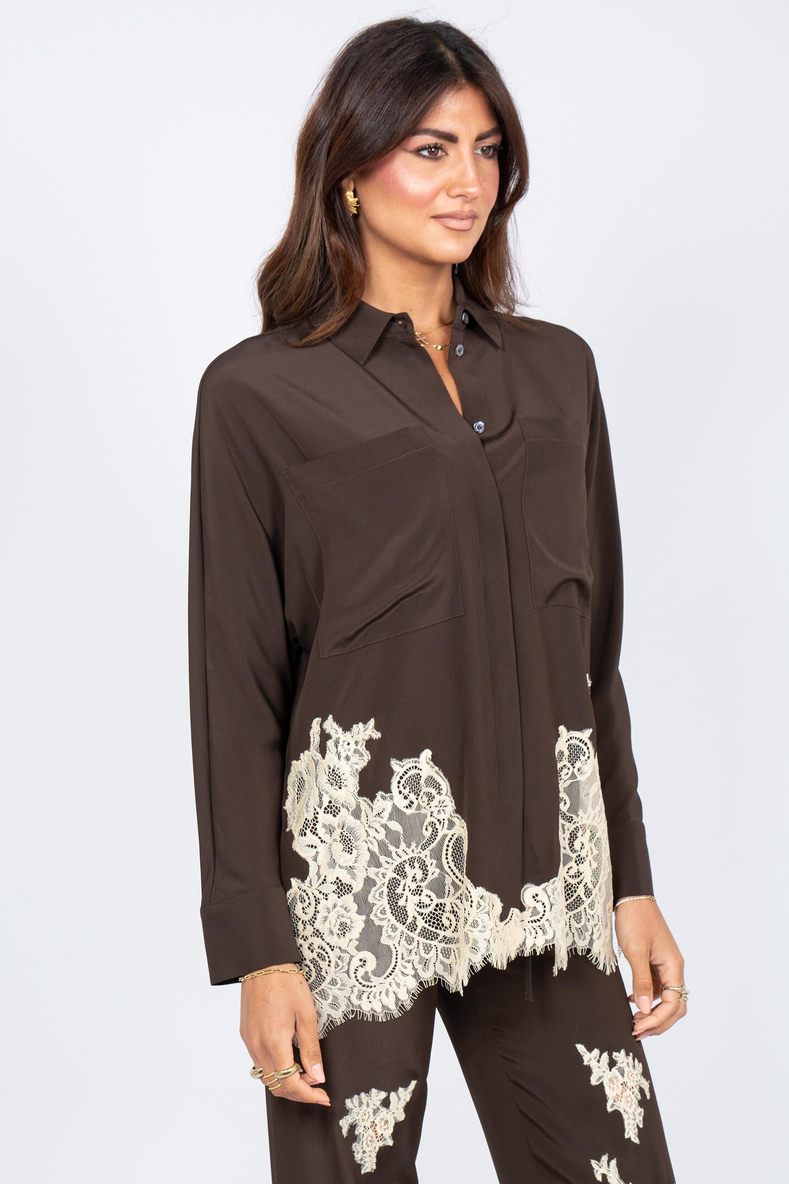 camicia in misto seta e pizzo 'tiffany' Y6SU03 V22 SEMICOUTURE 