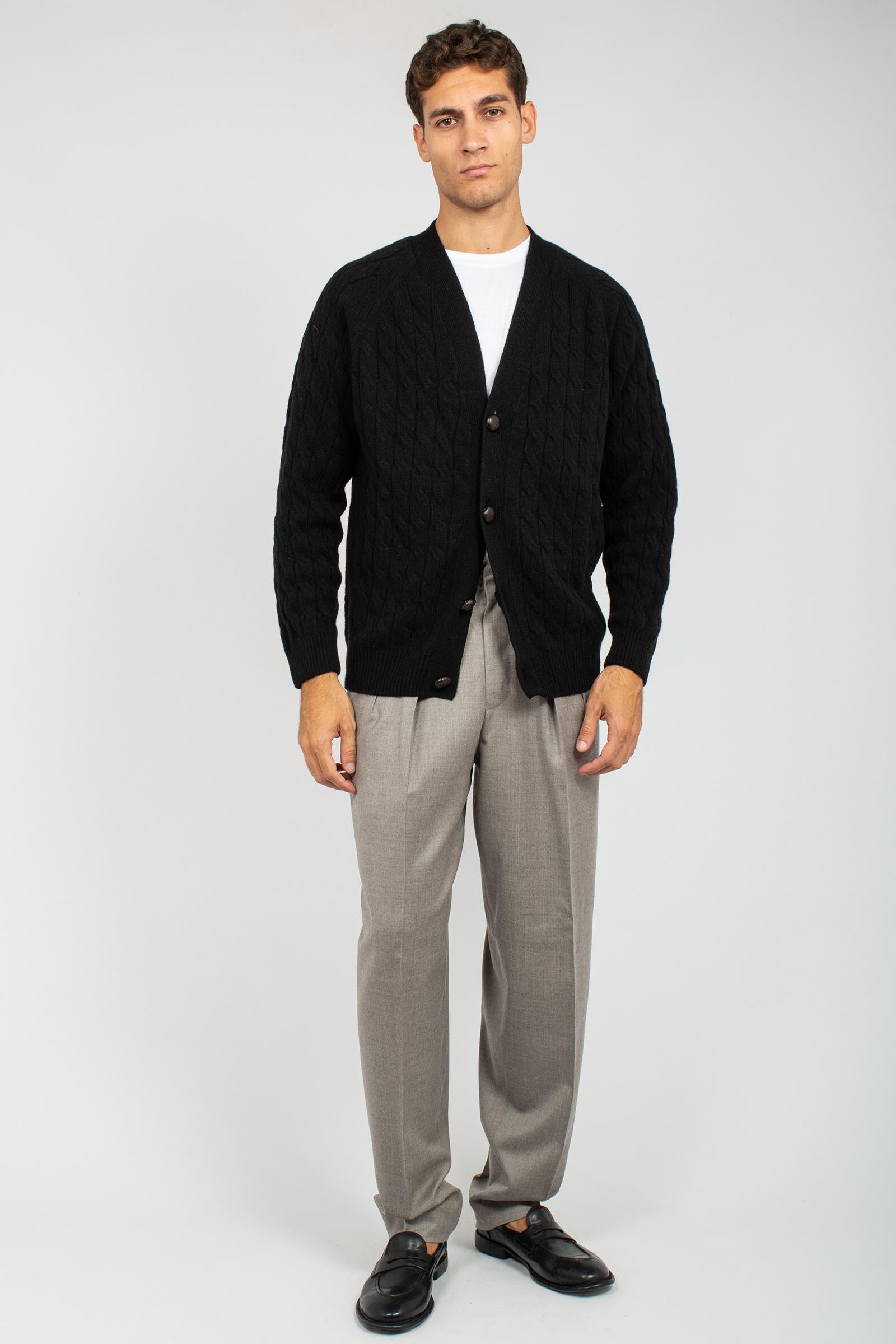 cardigan a trecce in lana B9F0106 NERO AMARANTO 