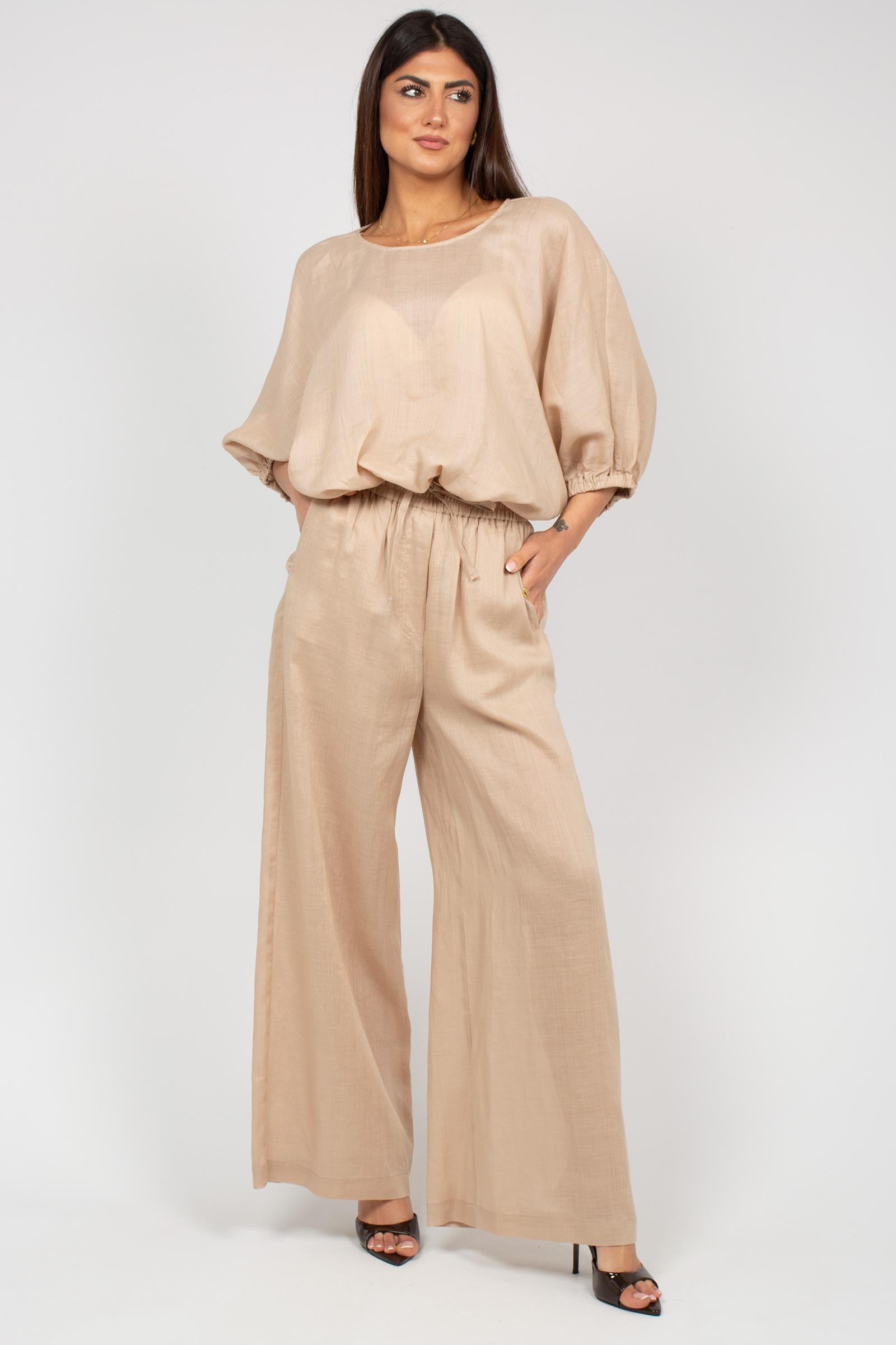 pantalone ampio in ramie M1AB0203 NATURALE SOLOTRE 