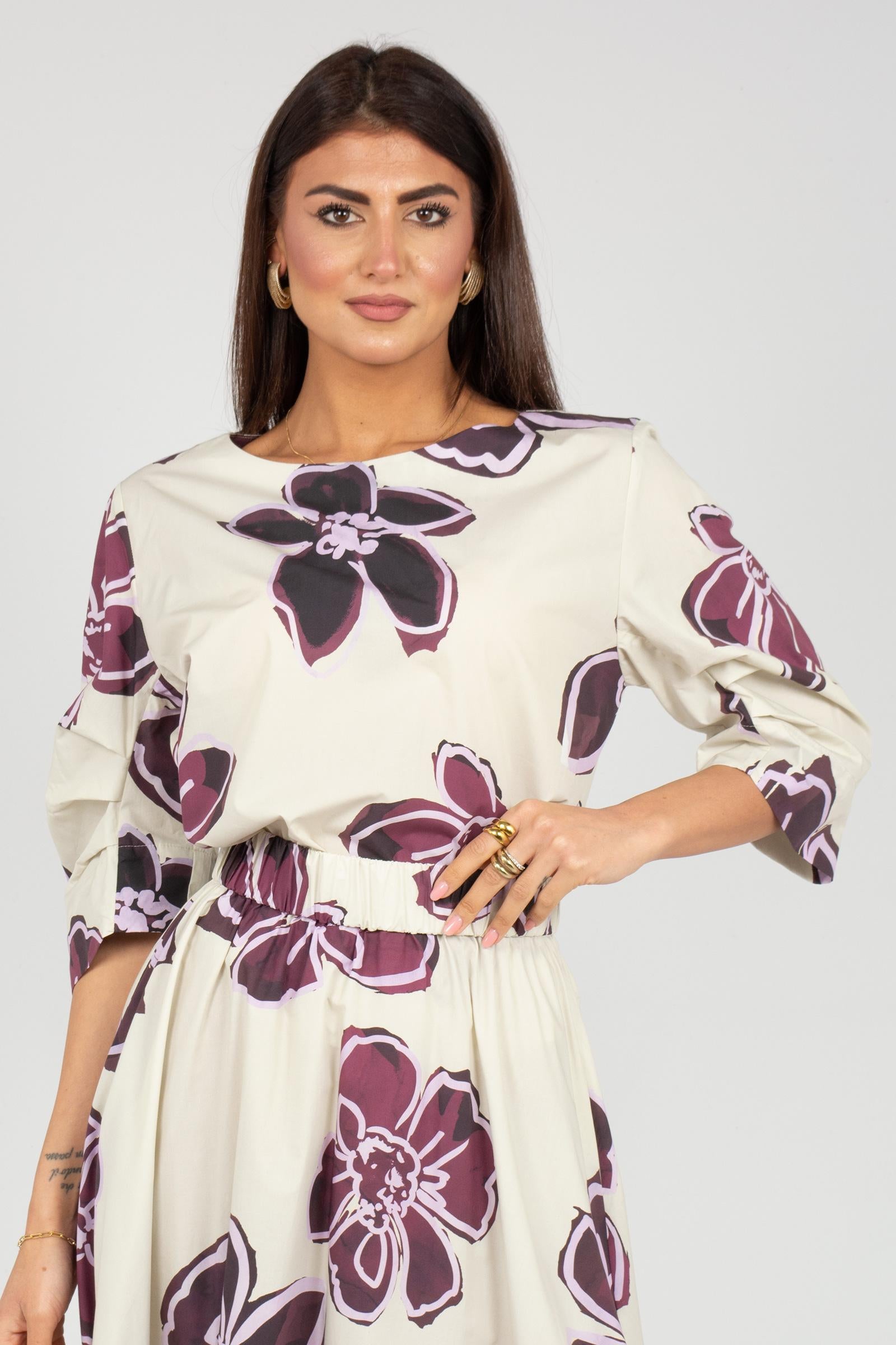 blusa in cotone stampato S7400T9590 433 ROSSO 35 