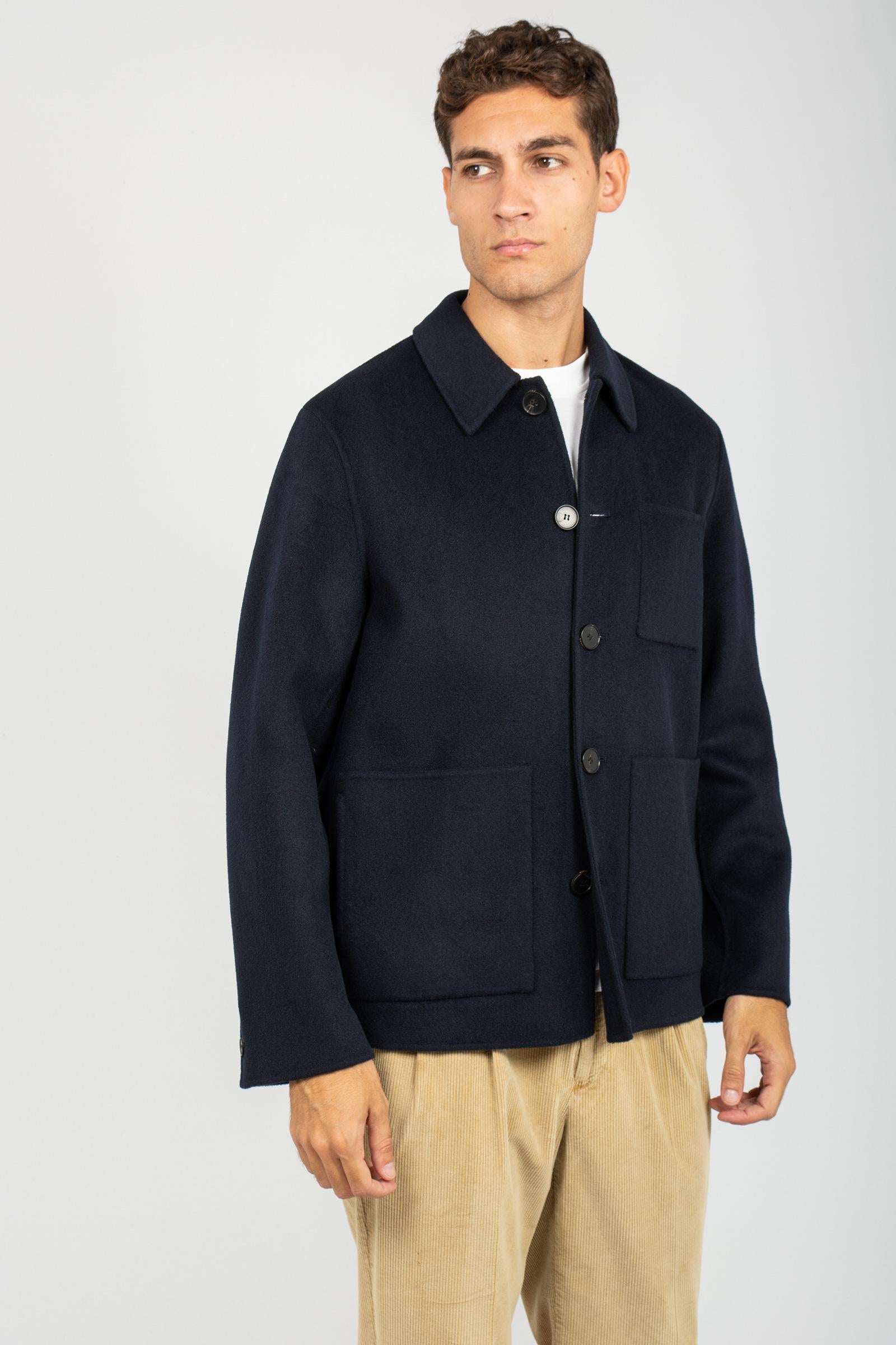 giacca con bottoni in panno di lana B6F0010 NAVY AMARANTO 