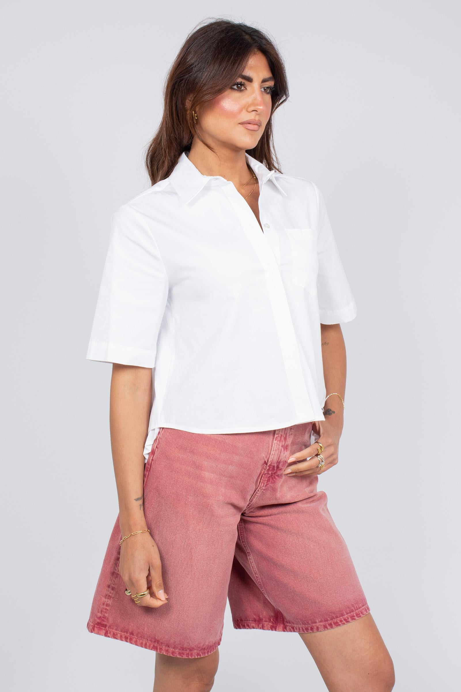 camicia in cotone e plisse 'dominga' Y6SK07 A09 SEMICOUTURE 