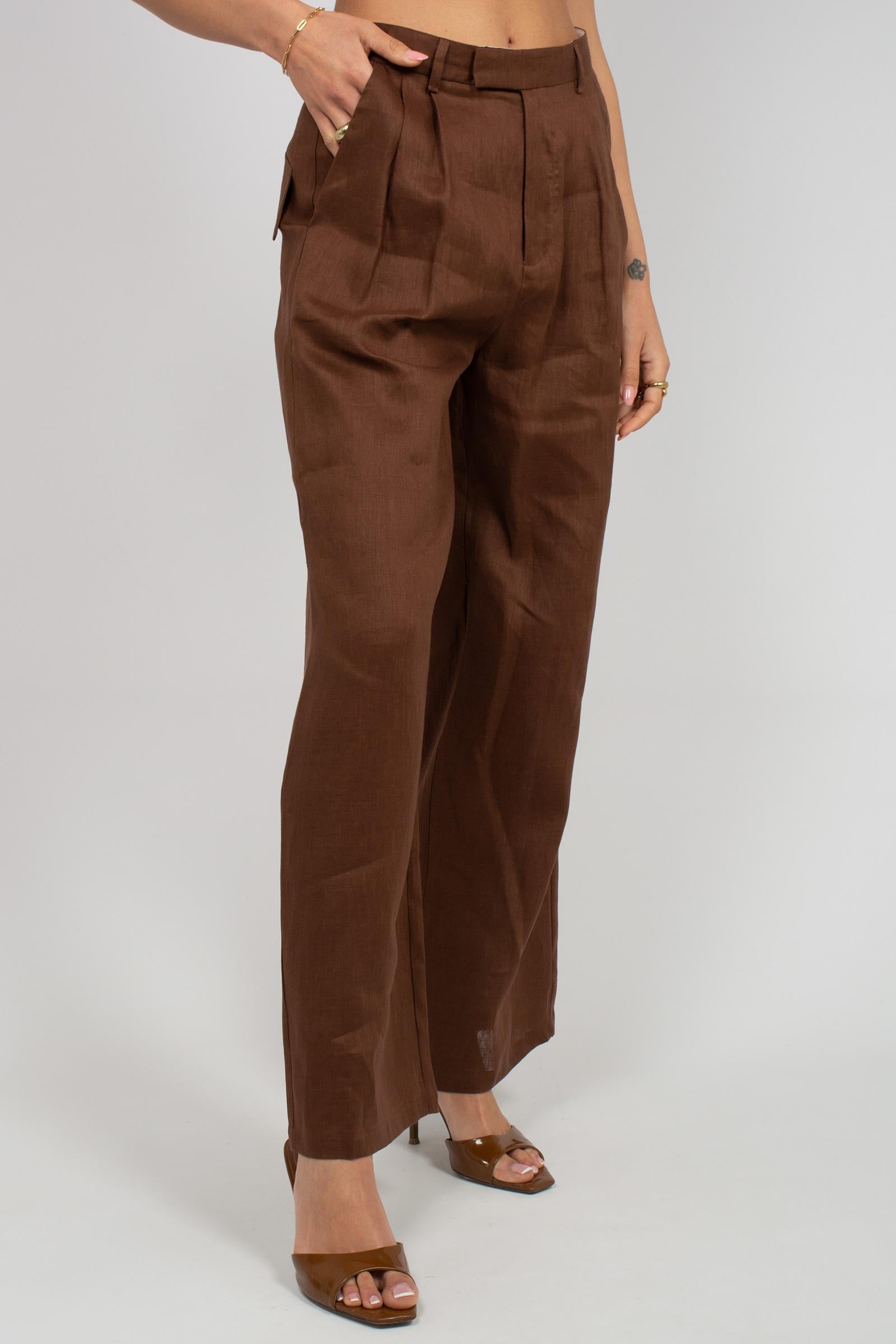 pantalone in lino con pinces S26PL11 BN25 WEILI ZHENG 