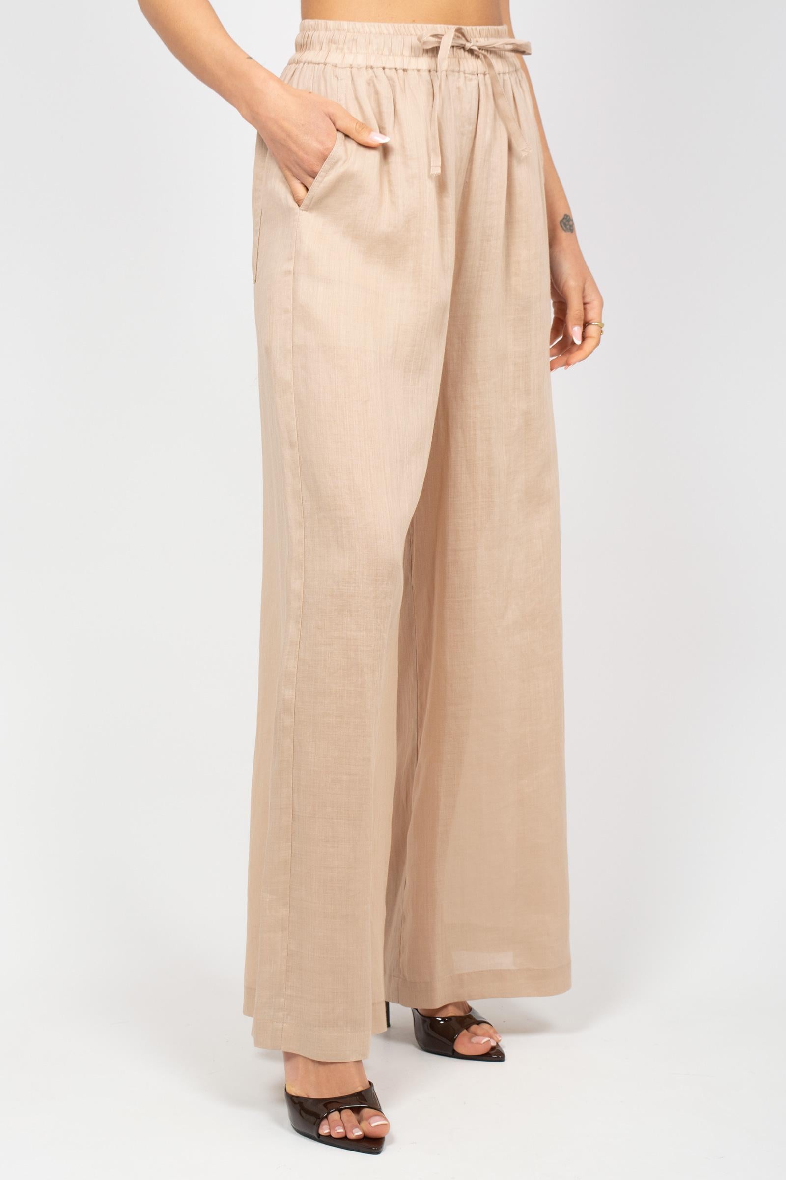 pantalone ampio in ramie M1AB0203 NATURALE SOLOTRE 