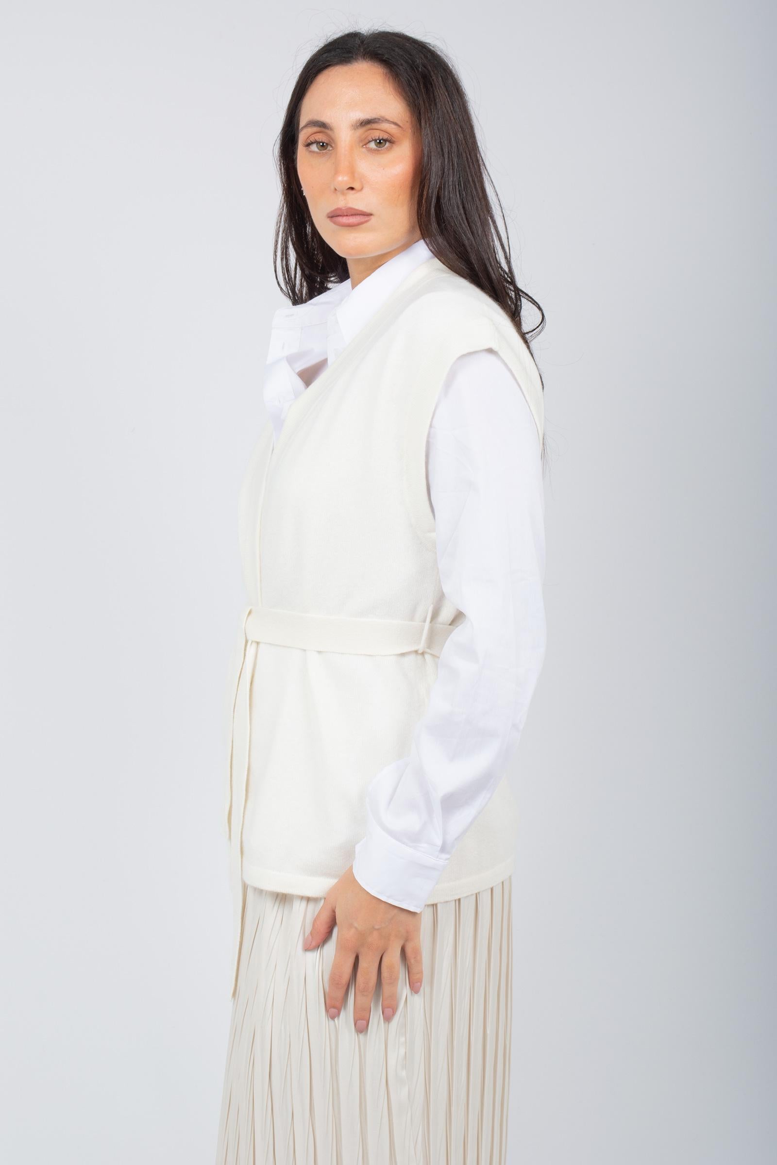gilet con cintura in cashmere 4702508C ECRU NOT SHY 