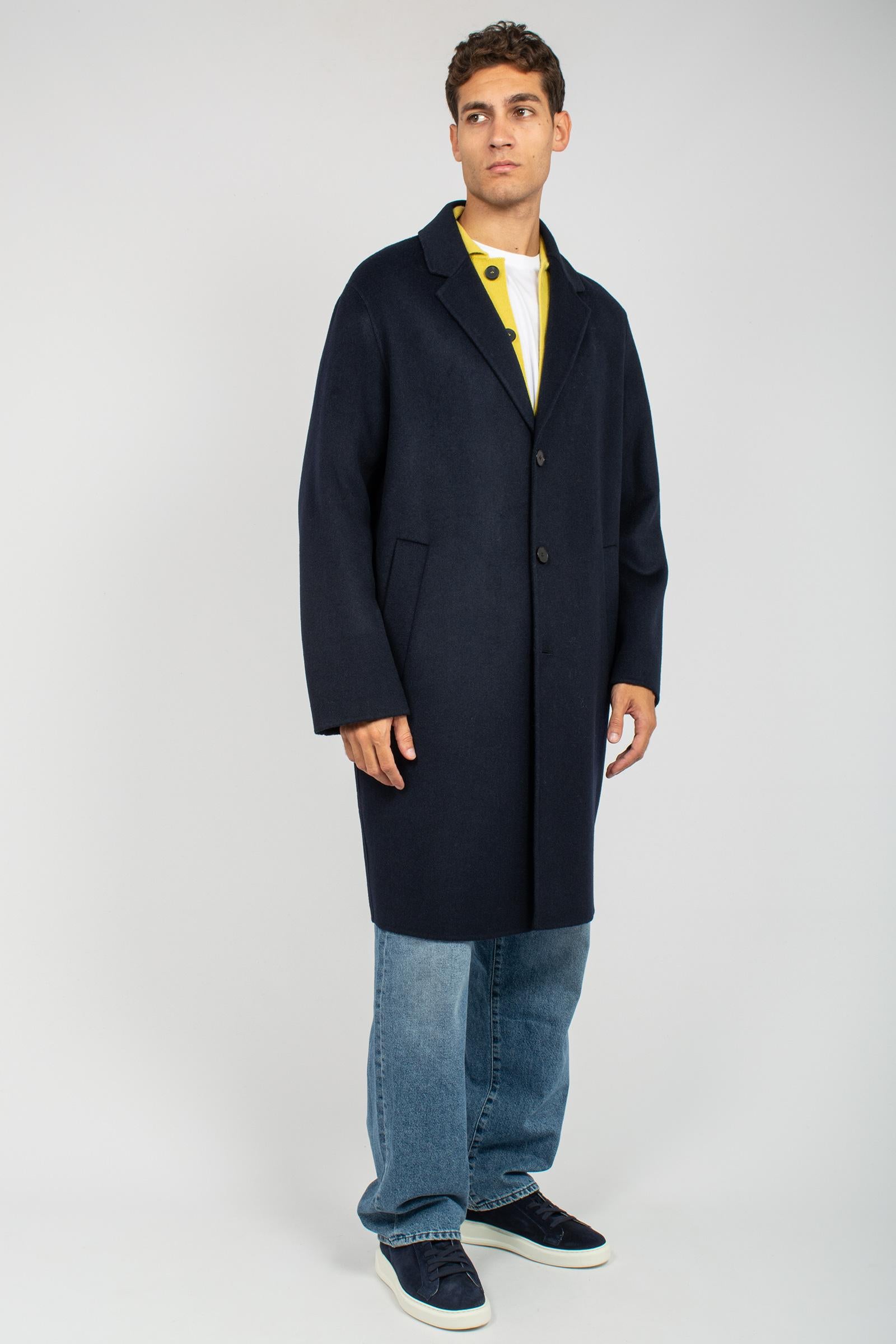 cappotto oversize in panno di lana B6F0022 NAVY AMARANTO 