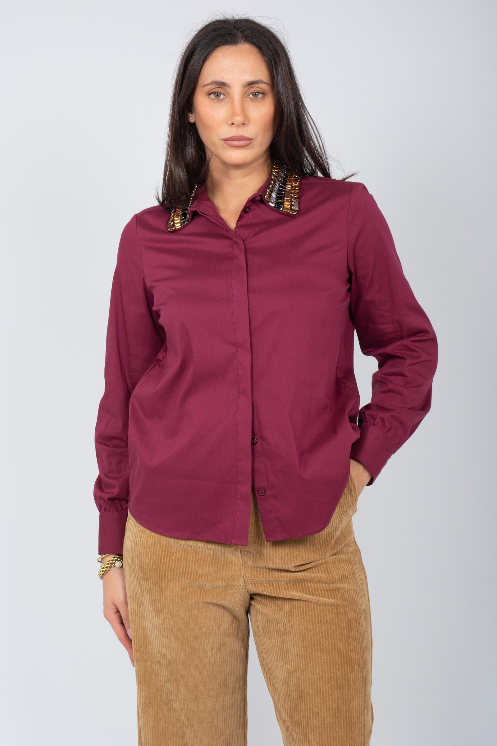 camicia a righe con ricami JM556415212 33B10 MALIPARMI 