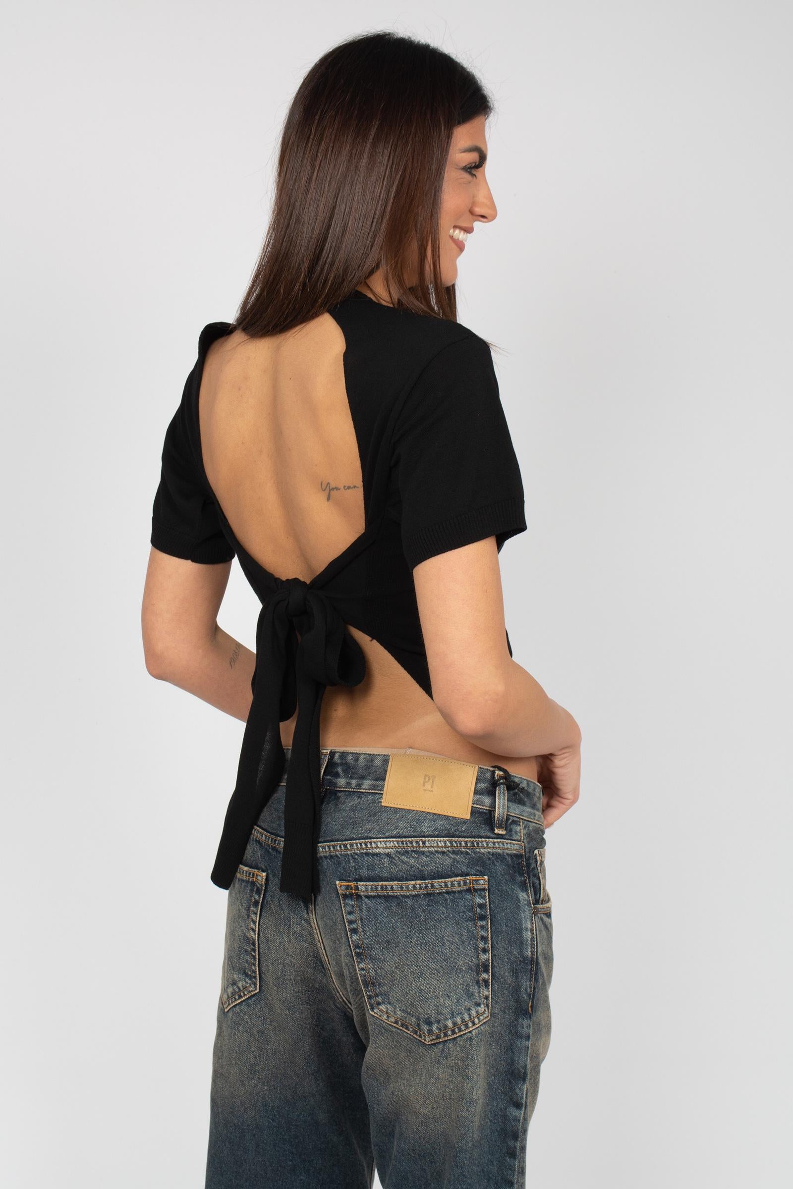 girocollo in filo di cotone M3AB0012 BLACK SOLOTRE 