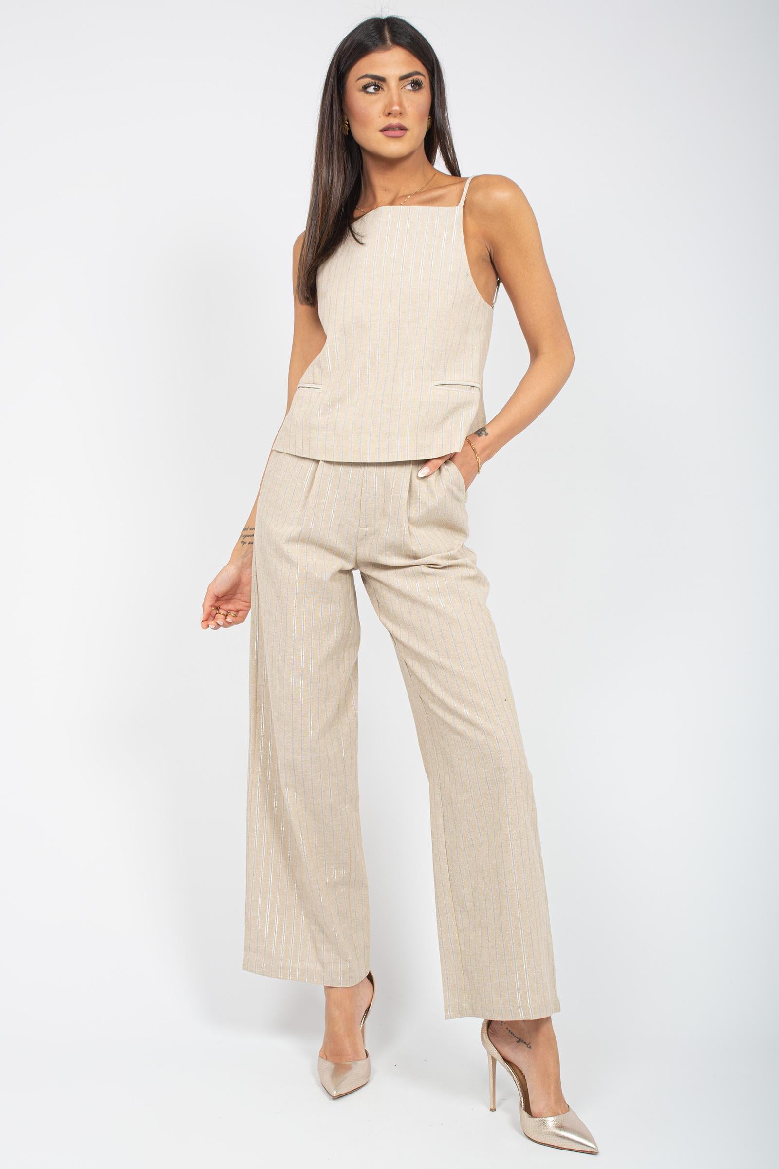 pantalone in lino a righe S25PL05 PN07 WEILI ZHENG 