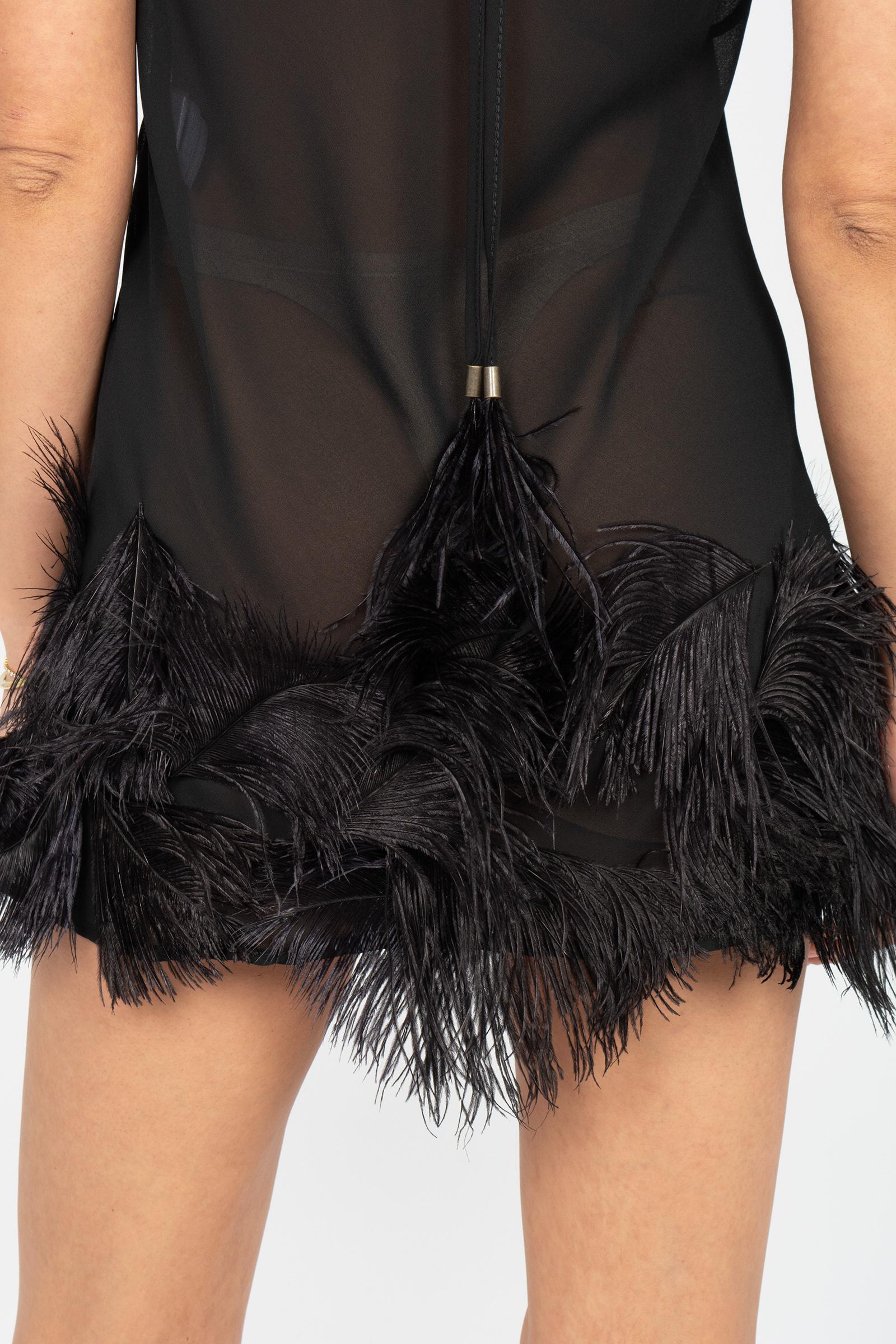 abito in georgette con piume 0126122 NERO NOEL MAGGINI 