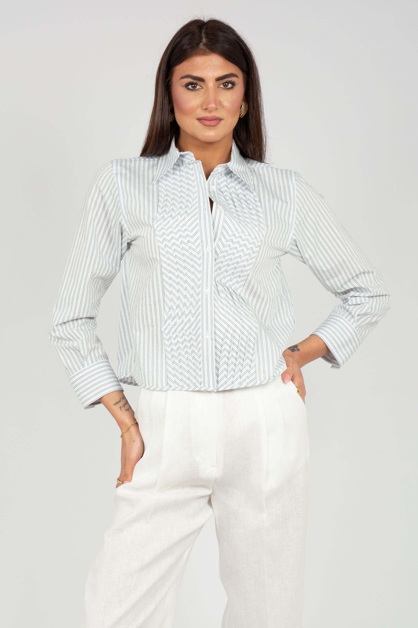 camicia cropped a righe in cotone CA1501230667 726 SEVENTY 