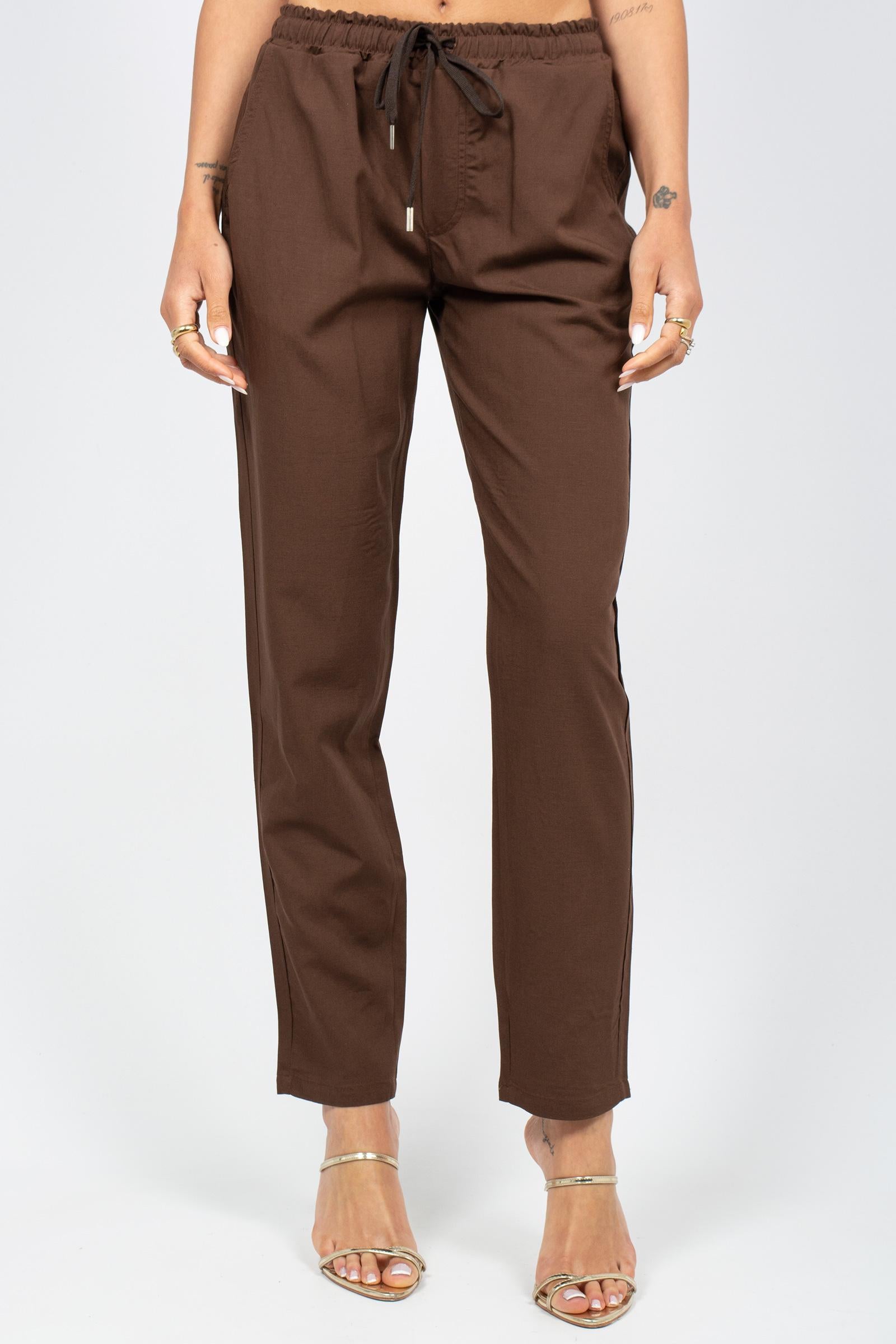 pantalone in lino lavata P11408LINOLAVATO MARRONE SANGERMANO 