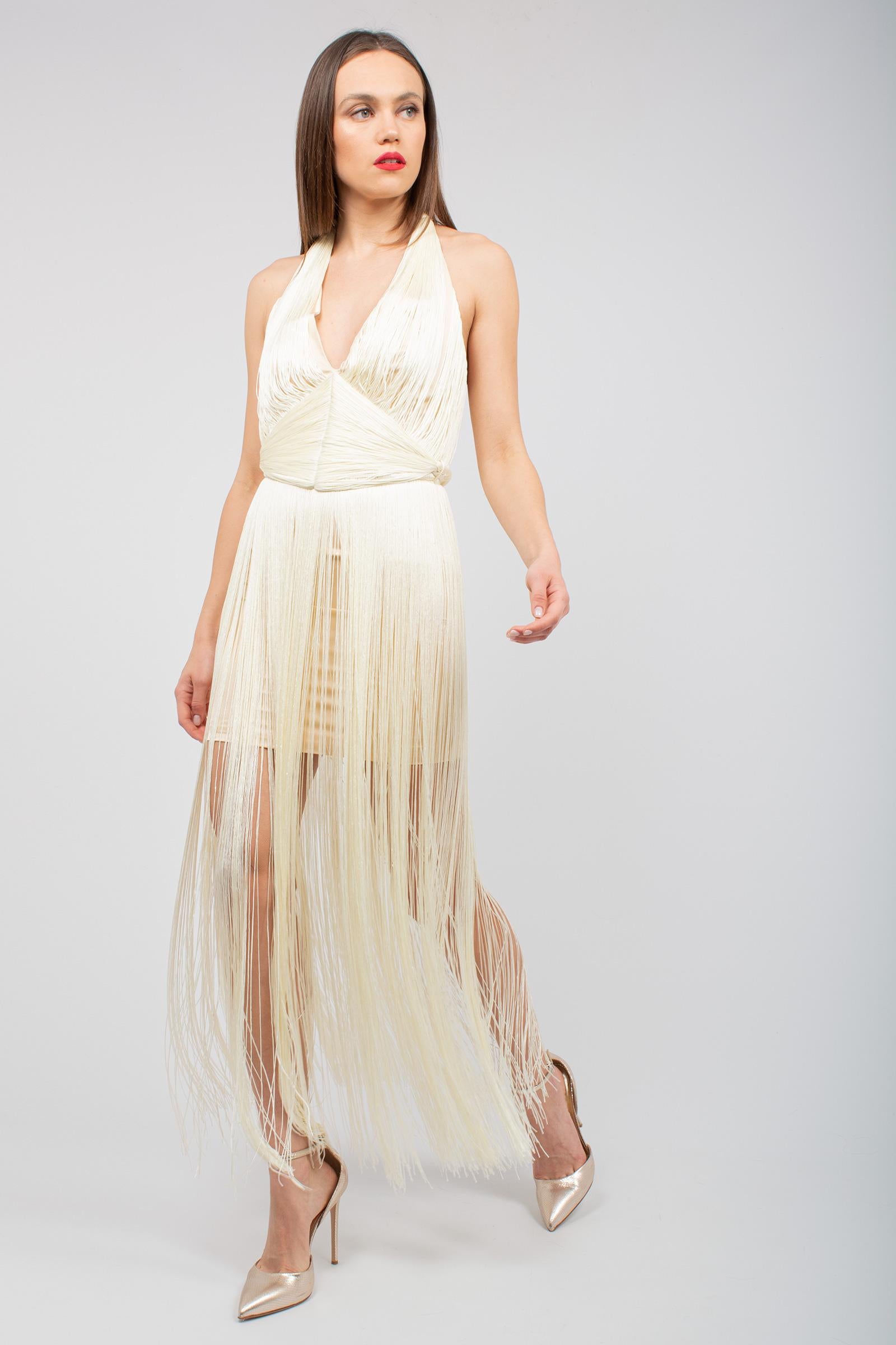 abito con frange all over 'sahara' RO057 BONE ROSANNA OCAMPO 