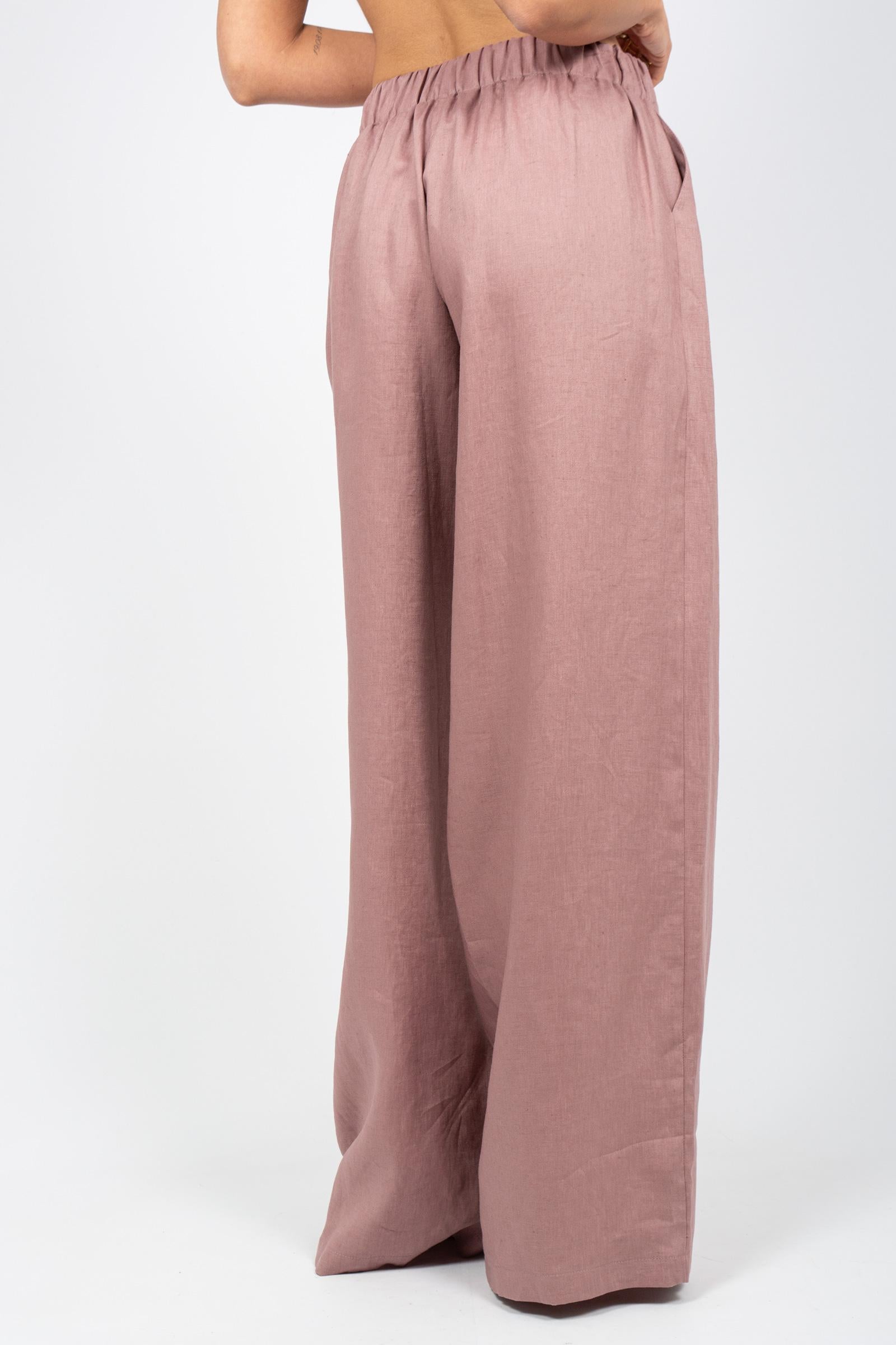 pantalone in lino PA3026ART16172 PINK ACTUALEE 