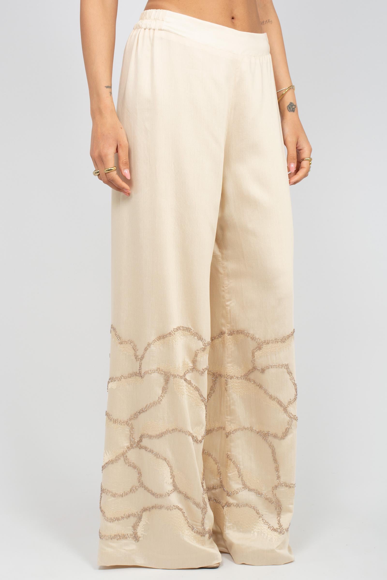 pantalone ampio con ricamo perline VALEN390 1366 HANAMI D'OR 