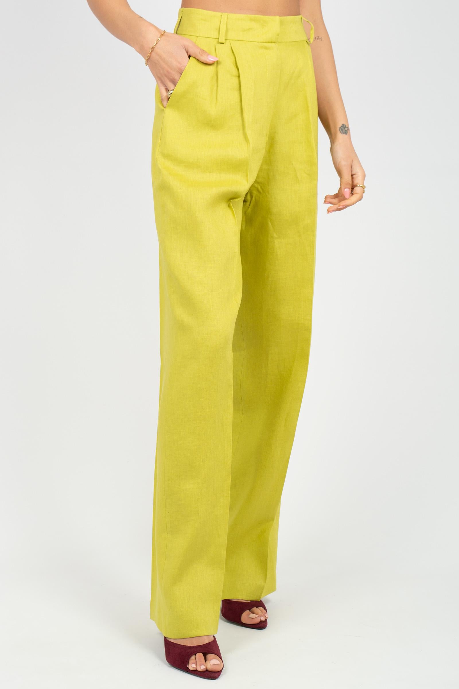 pantalone wide leg in lino PA3032ARTPT02712 GREEN ACTUALEE 