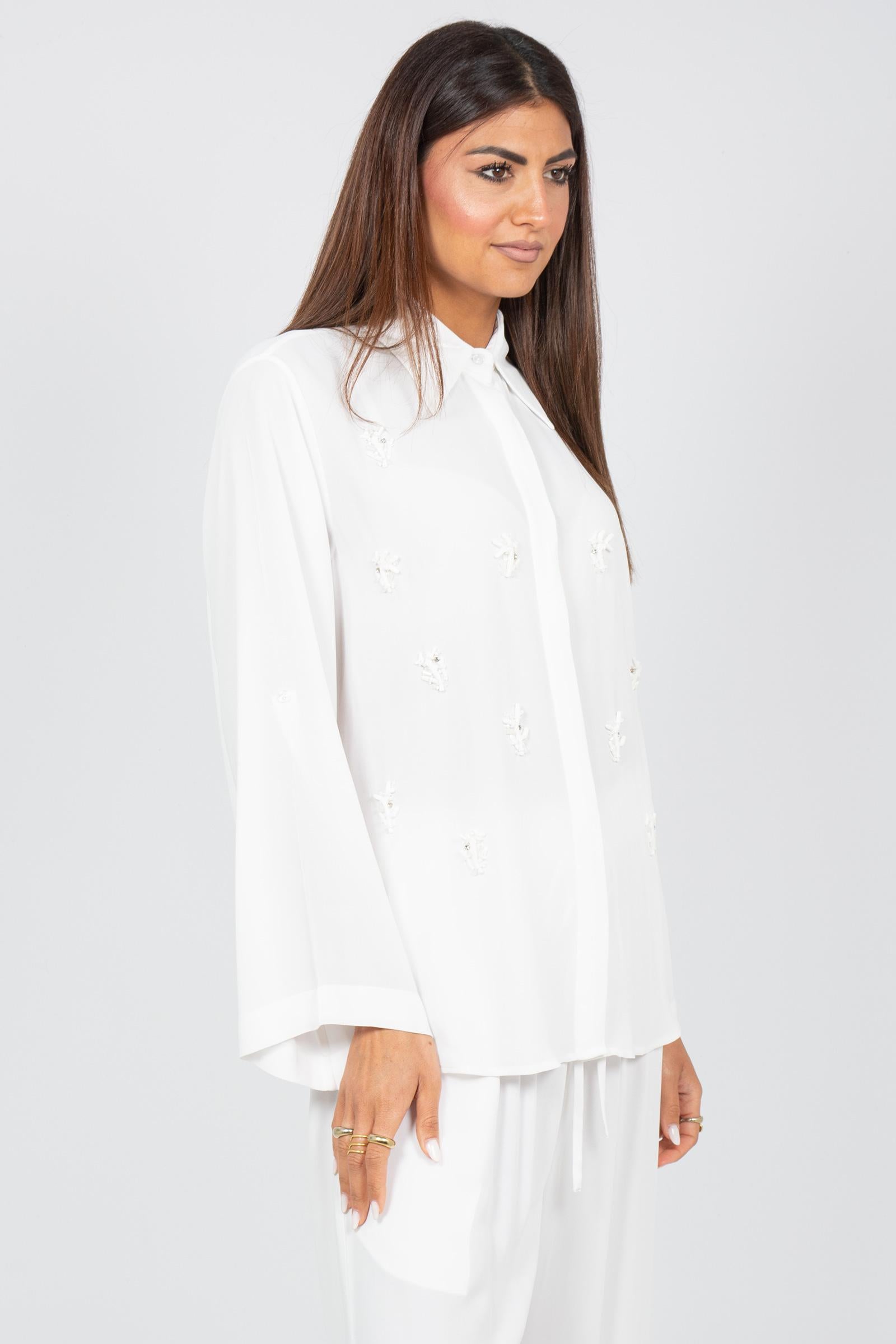 camicia con ricami coralli MS2651 WHITE MIRIAM STELLA 
