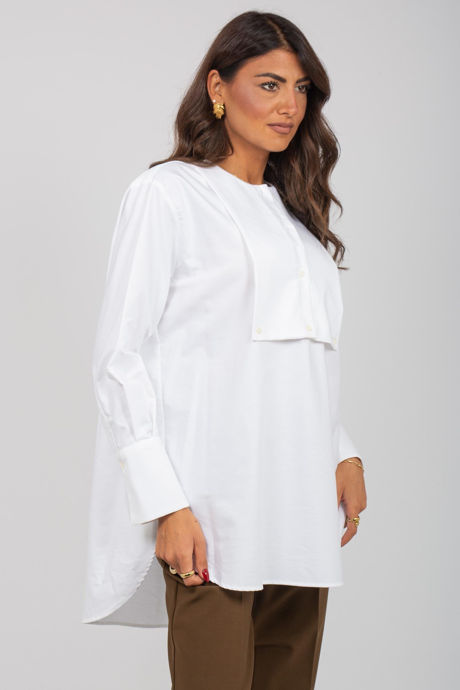camicia oversize in popeline di cotone M1F0098 BIANCO SOLOTRE 