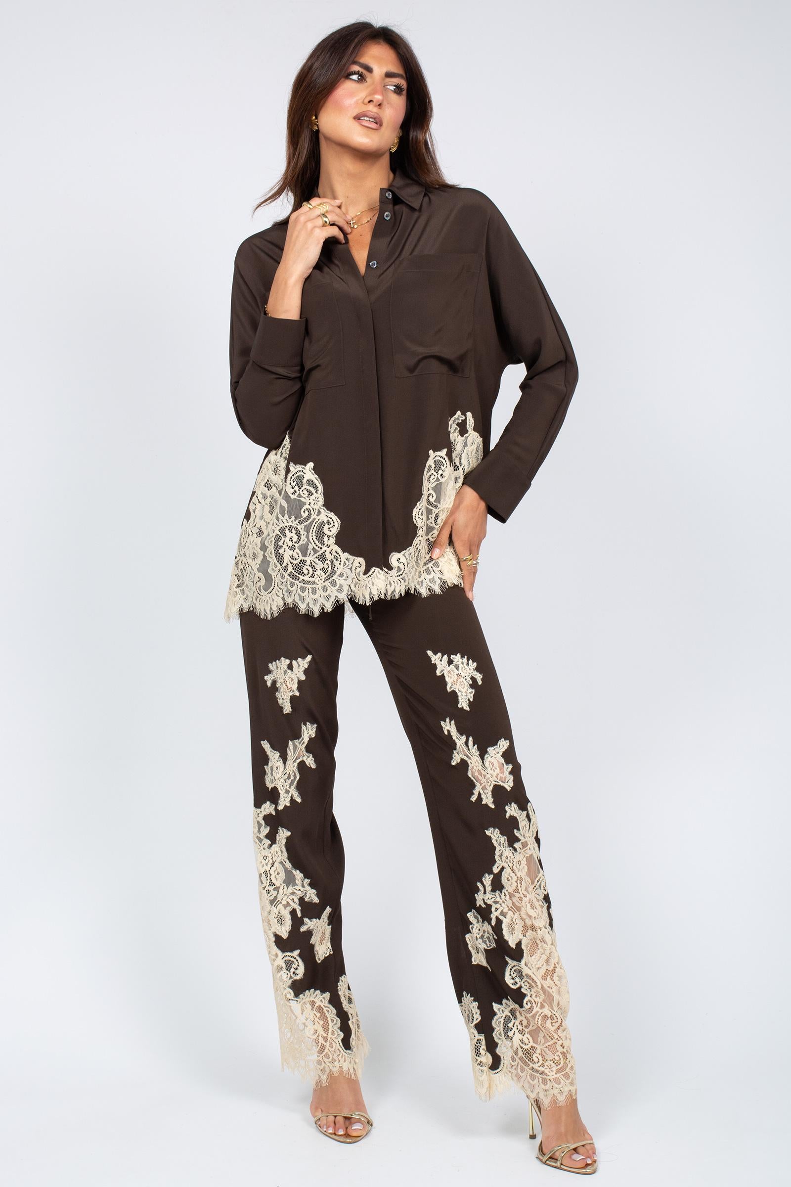 pantalone in misto seta e pizzo 'natalia' Y6SU07 V22 SEMICOUTURE 