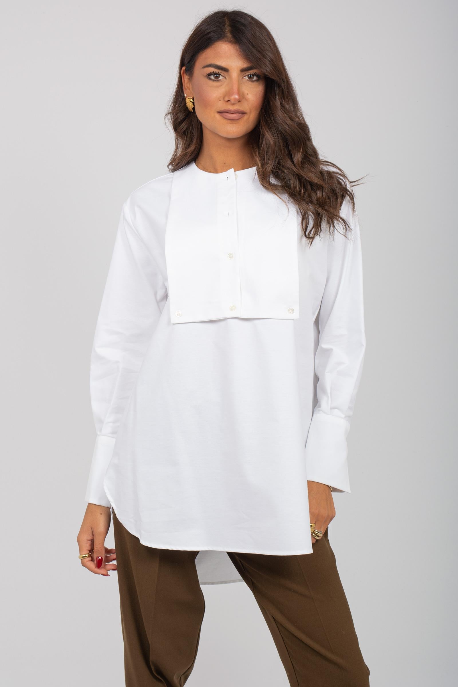 camicia oversize in popeline di cotone M1F0098 BIANCO SOLOTRE 
