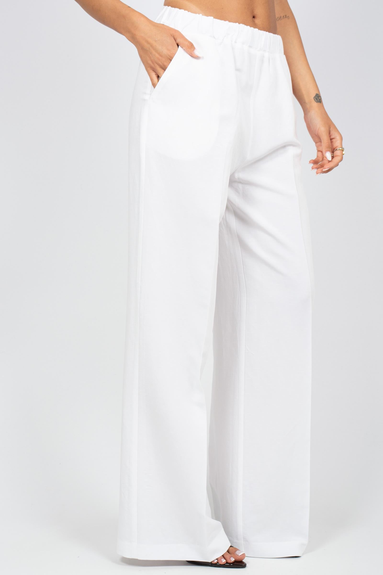 pantalone in lino e viscosa P833LINOVIS BIANCO SANGERMANO 