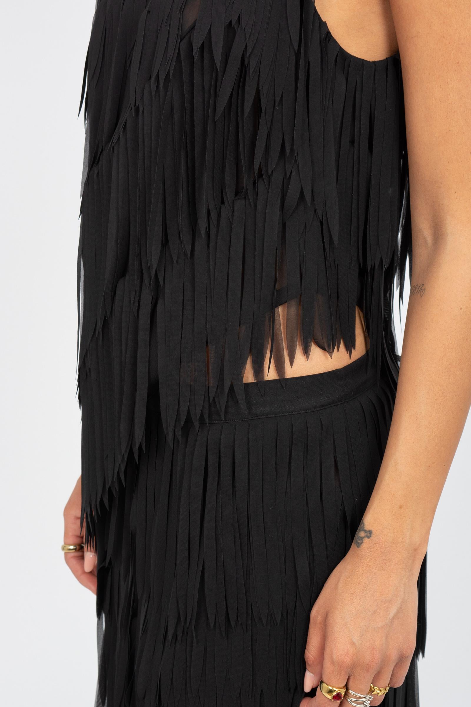 top in georgette con frange 'adelaide' P6SS01 Y69 ERIKA CAVALLINI 