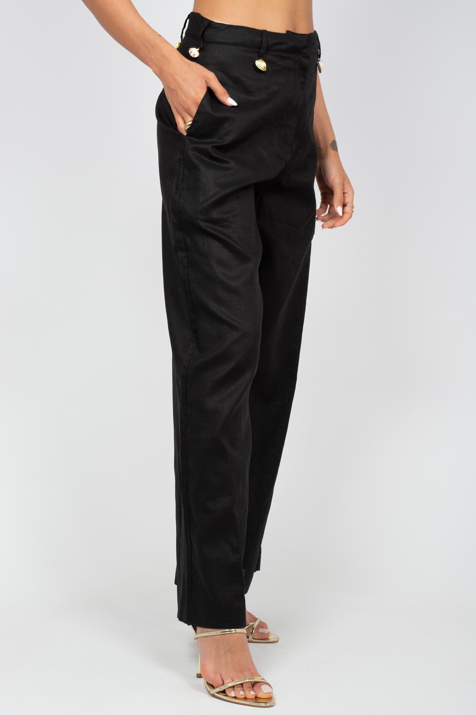 pantalone in lino con conchiglie MSR2602 BLACK MIRIAM STELLA 