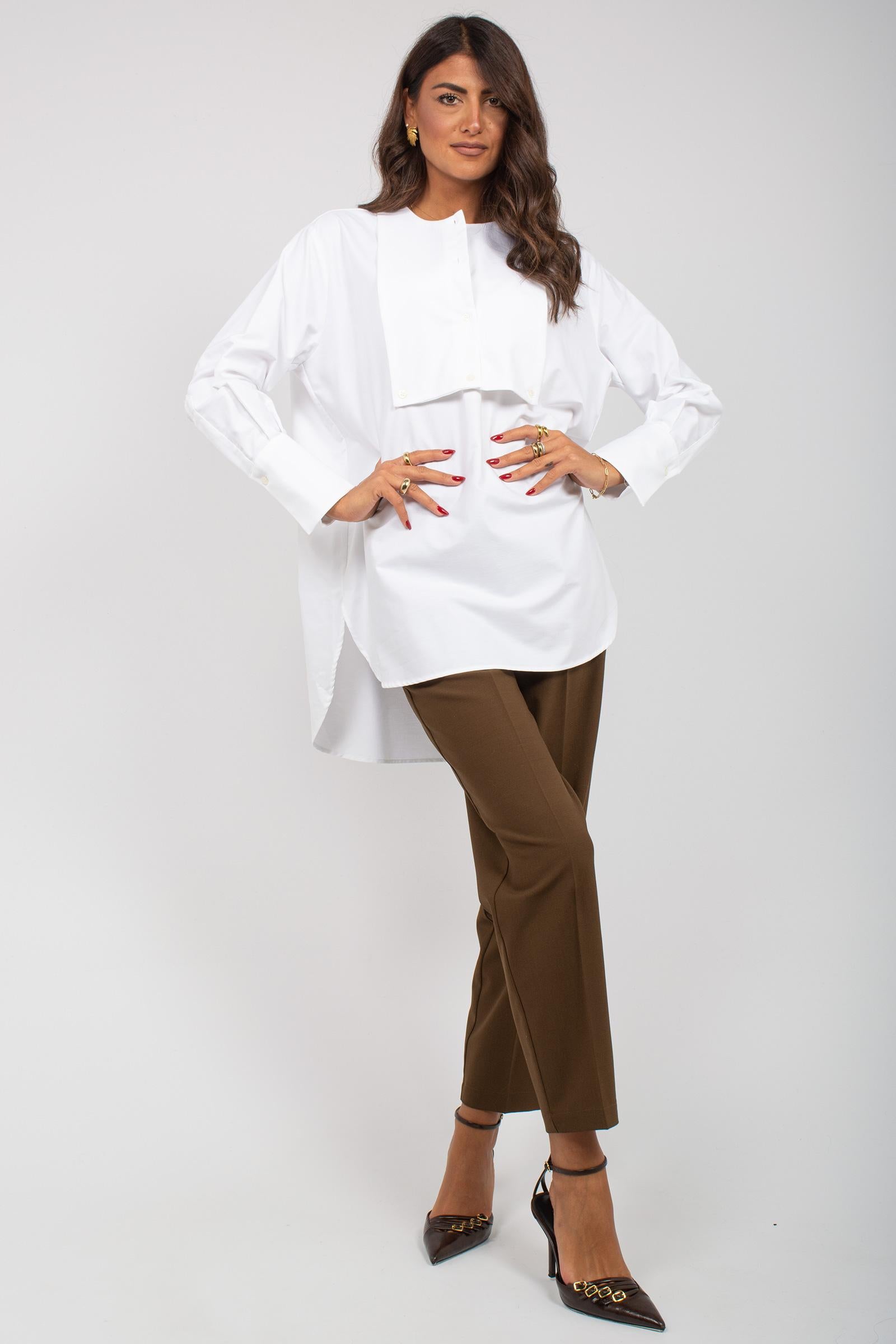 camicia oversize in popeline di cotone M1F0098 BIANCO SOLOTRE 