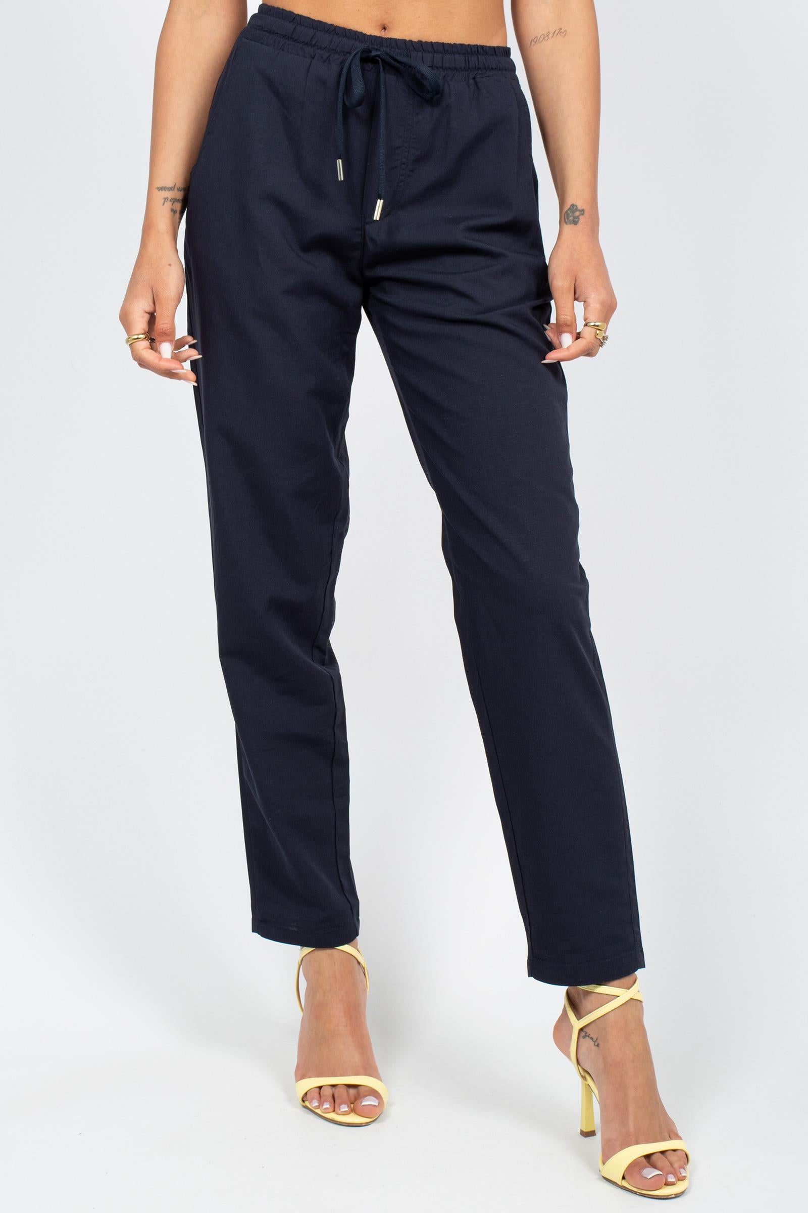 pantalone in lino lavata P11408LINOLAVATO NERO SANGERMANO 
