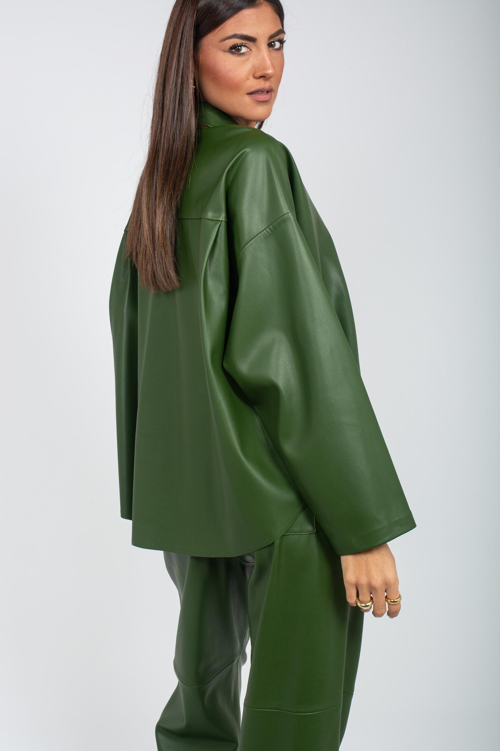 camicia oversize in ecopelle 'shiva' SHIVADD08 OLIVA DOUUOD 