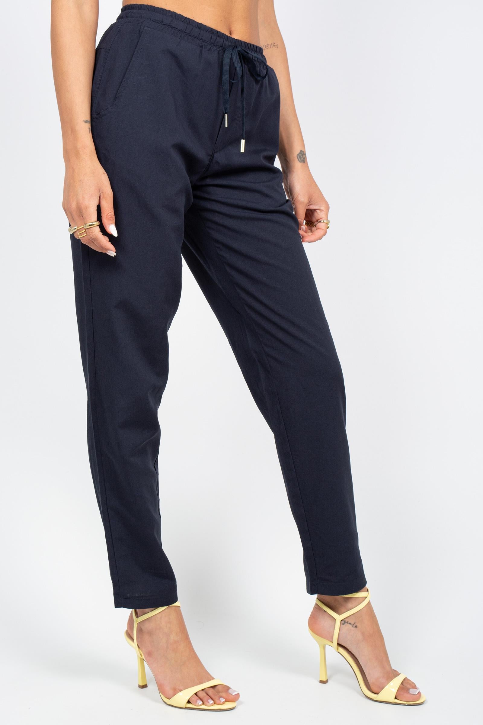pantalone in lino lavata P11408LINOLAVATO NERO SANGERMANO 