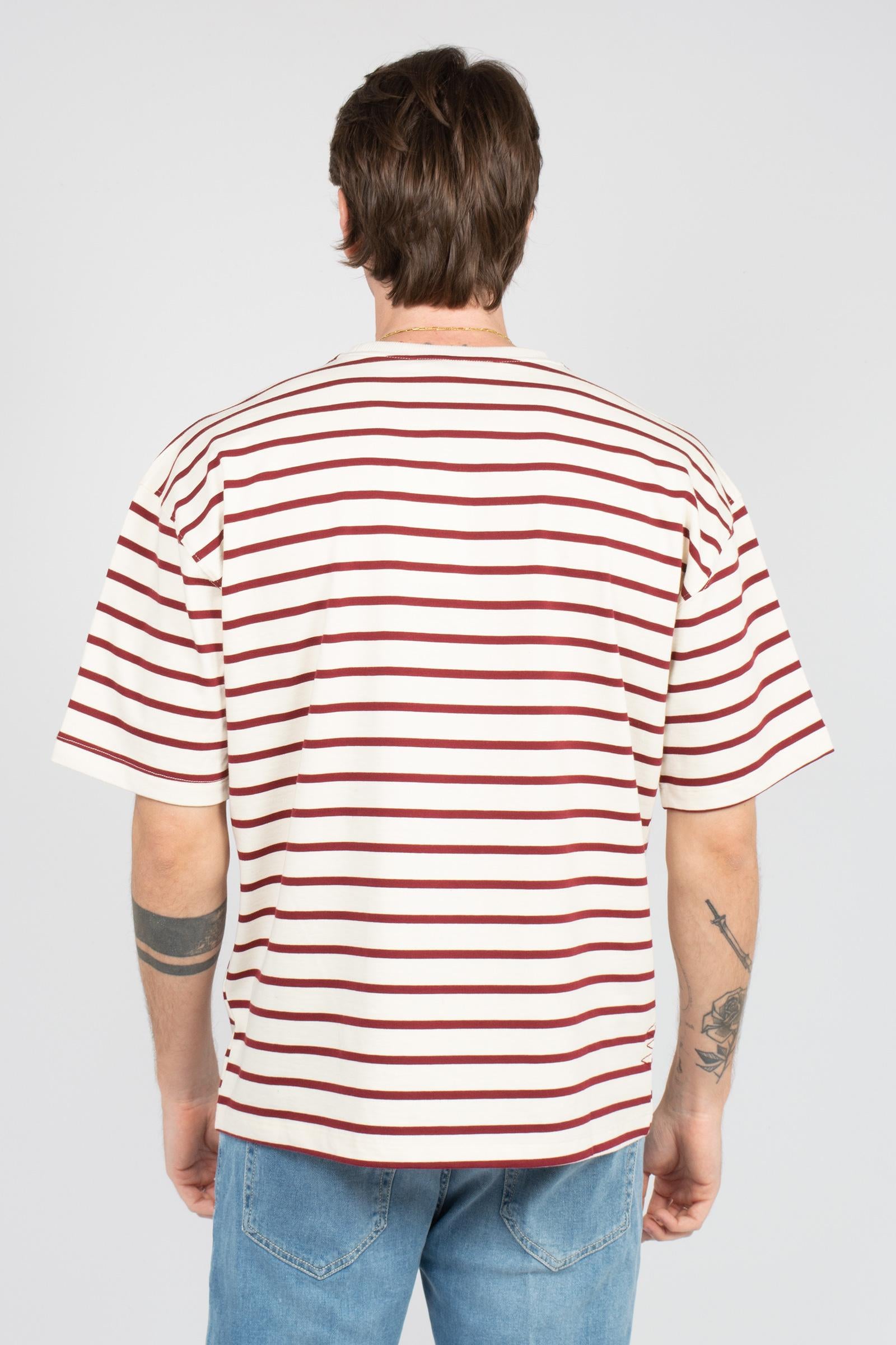 t-shirt a righe in cotone B6AB0013 BIANCOBORDEAU AMARANTO 
