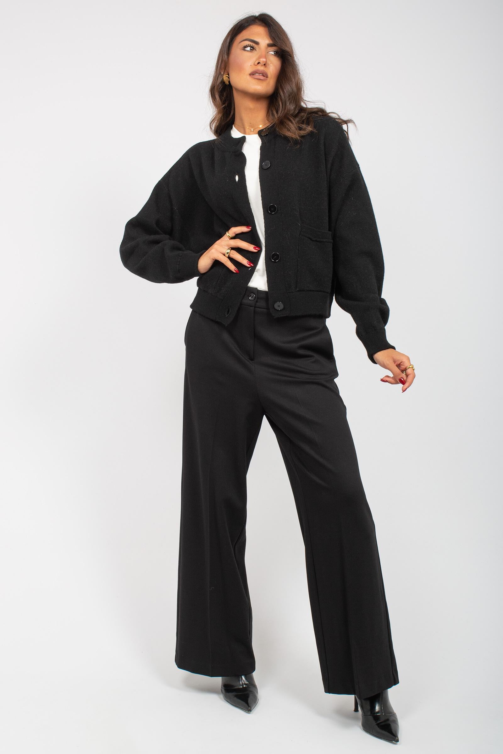 bomber oversize in lana M3F0116 NERO SOLOTRE 