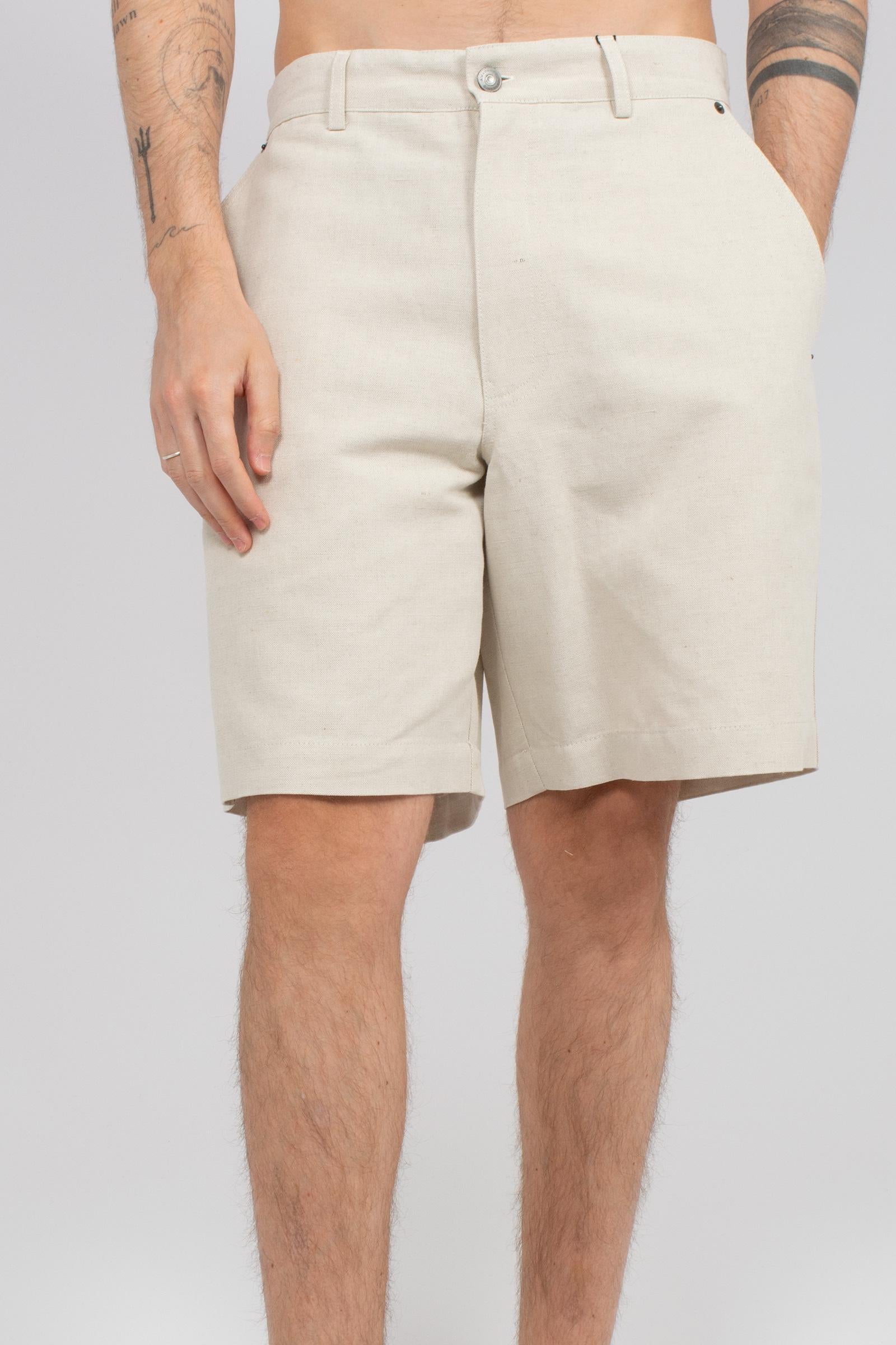 bermuda in misto cotone e lino B6AB0028 NATURALE AMARANTO 