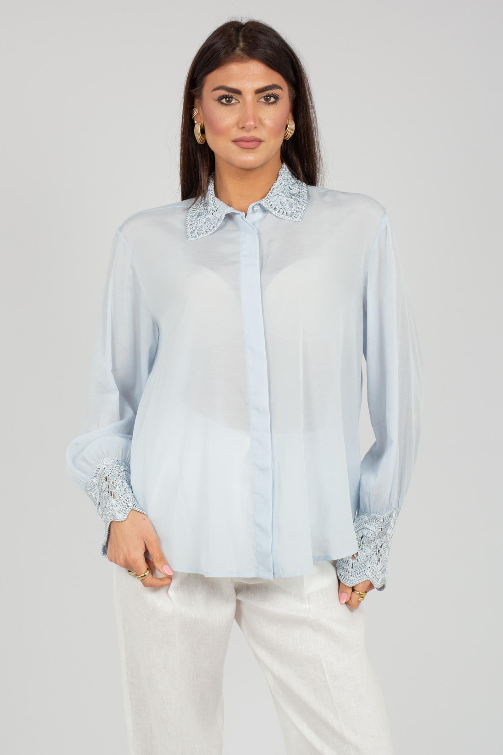 camicia in cotone e viscosa con macrame CA149650220722 700 SEVENTY 