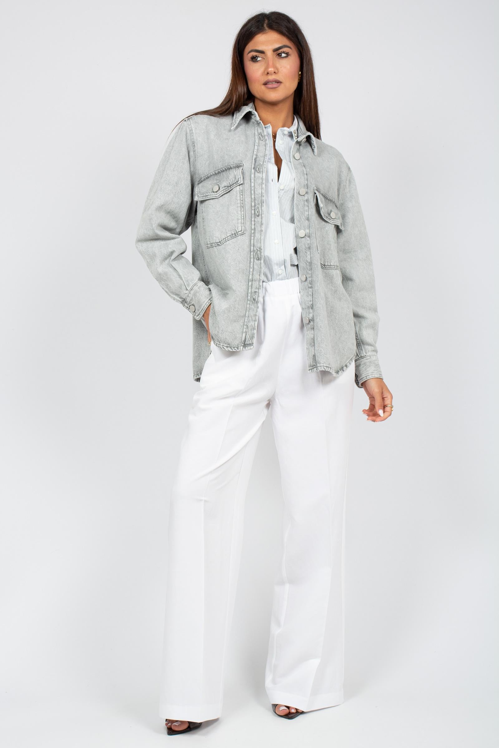 pantalone in lino e viscosa P833LINOVIS BIANCO SANGERMANO 