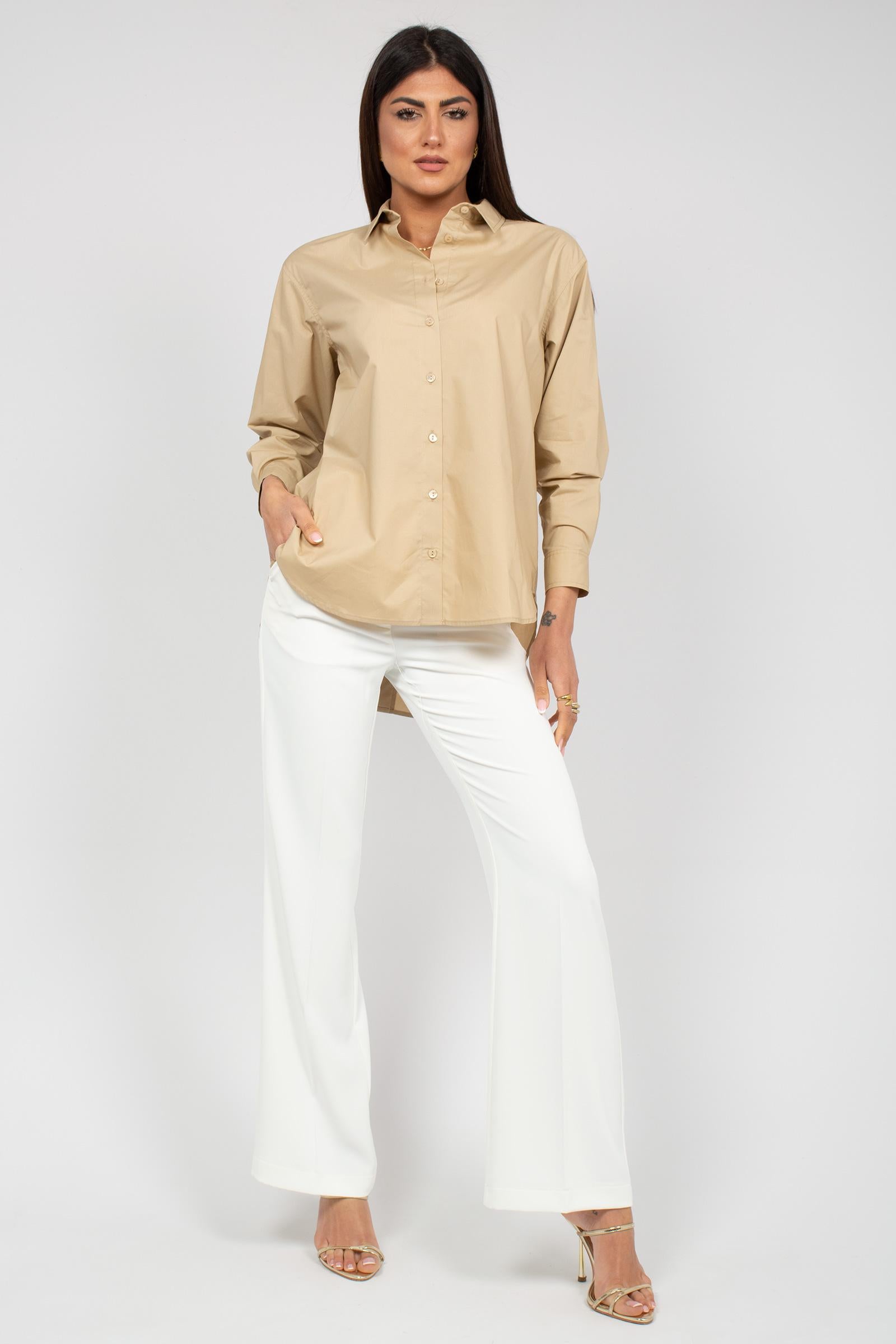 camicia oversize con bottoni sul retro M1AB0052 BEIGE SOLOTRE 