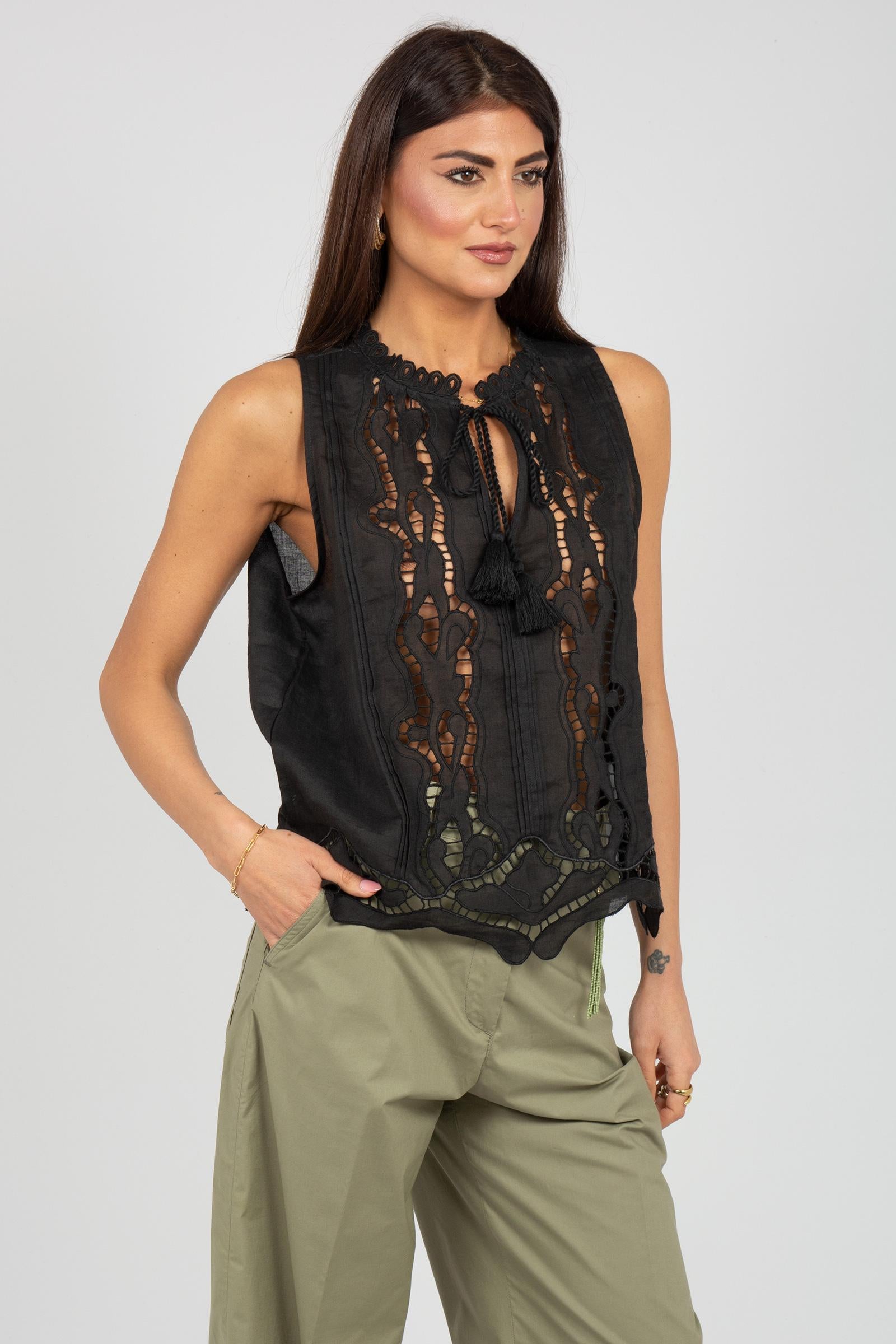 top in ramie ricamato TO019850300055 999 SEVENTY 