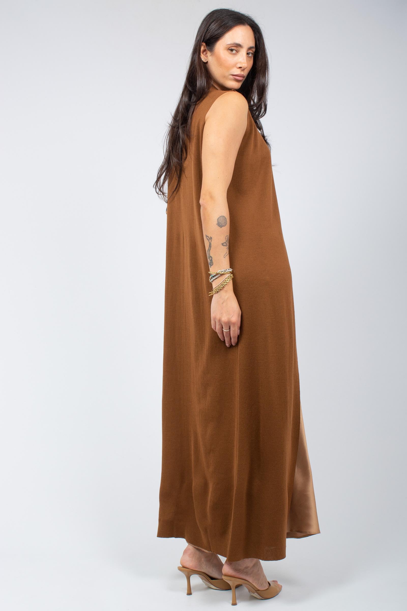 abito lungo con spacco in lana merinos 253F03233 07 ROBERTO COLLINA 