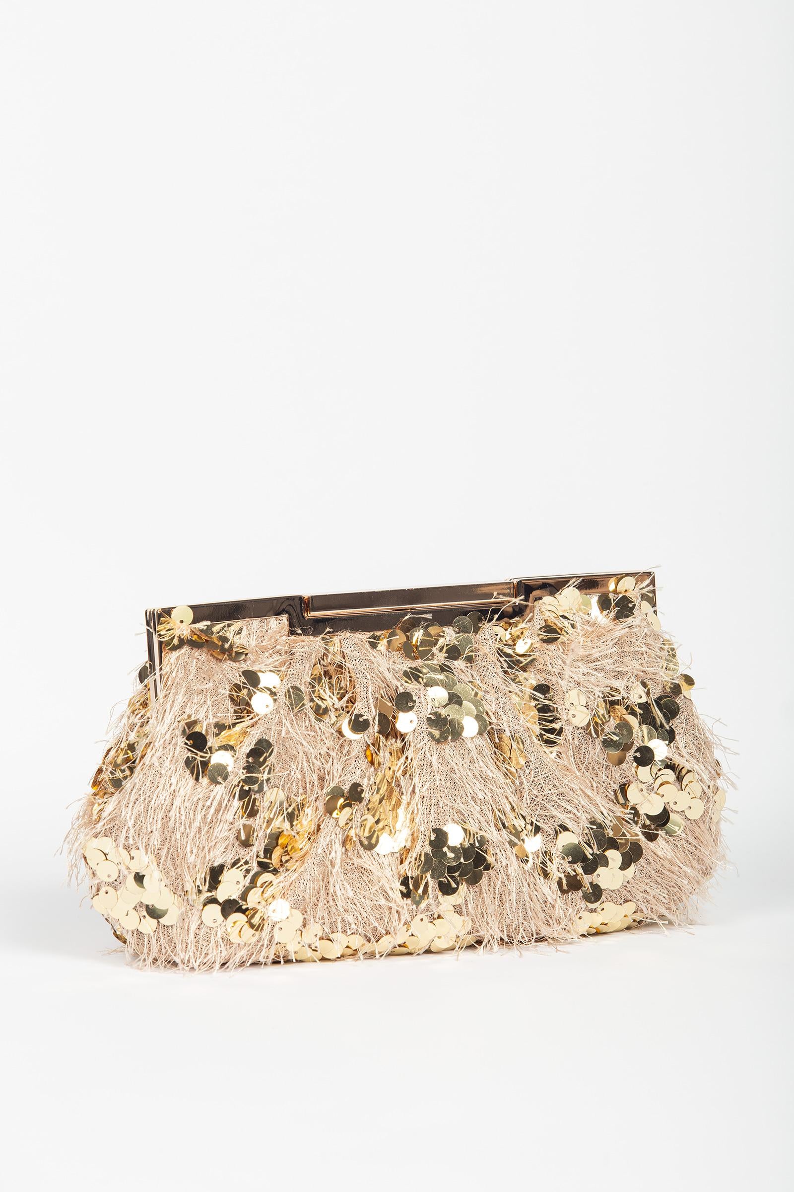 clutch morbida in pailettes e frange ACA531 ORO ANNA CECERE 