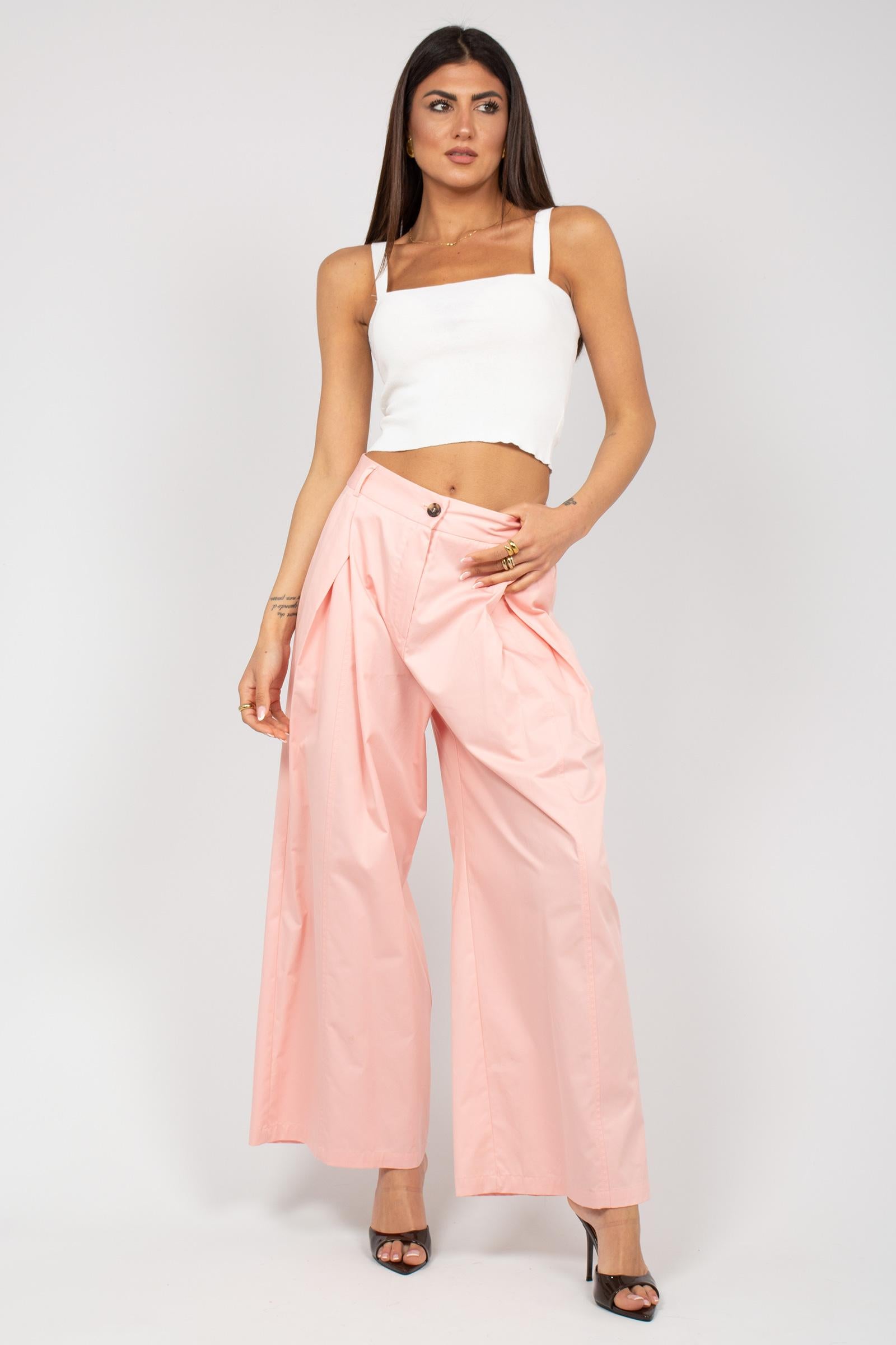pantalone in popeline di cotone M1AB0085 PINK SOLOTRE 