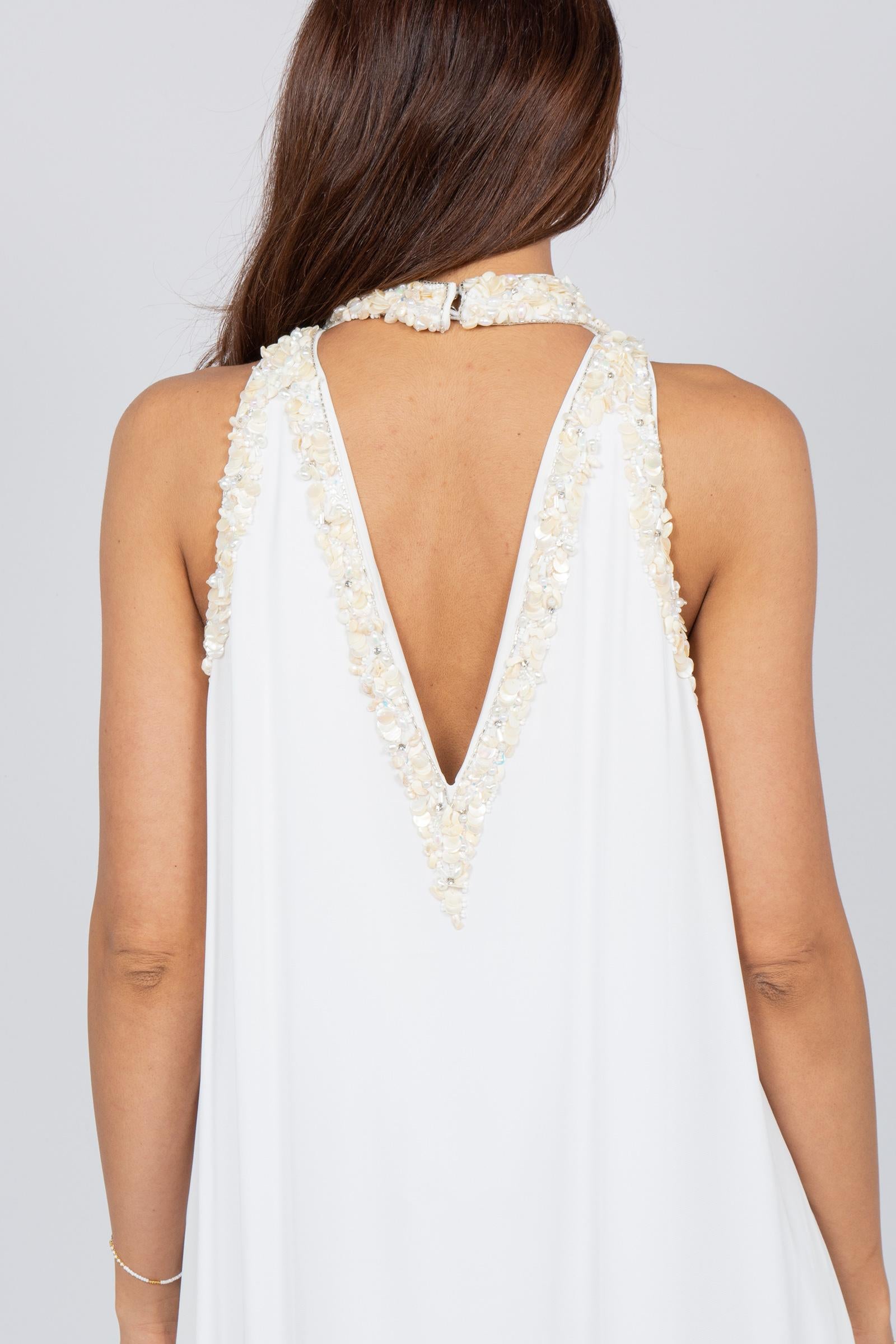 abito lungo con ricami al collo MS2623 WHITE MIRIAM STELLA 