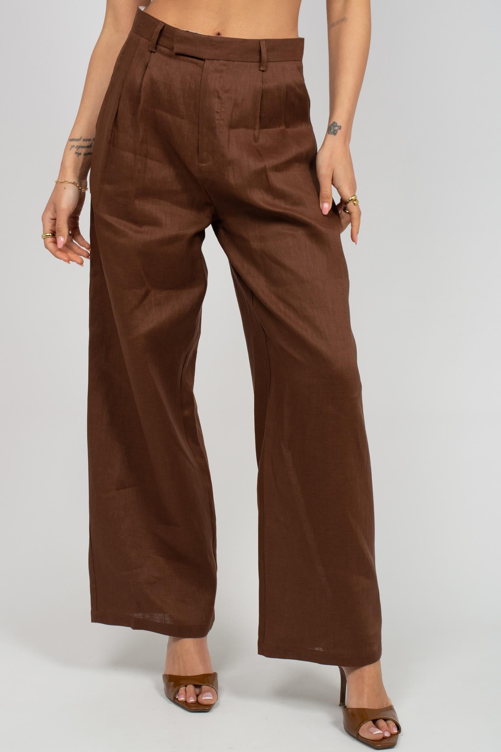 pantalone in lino con pinces S26PL11 BN25 WEILI ZHENG 